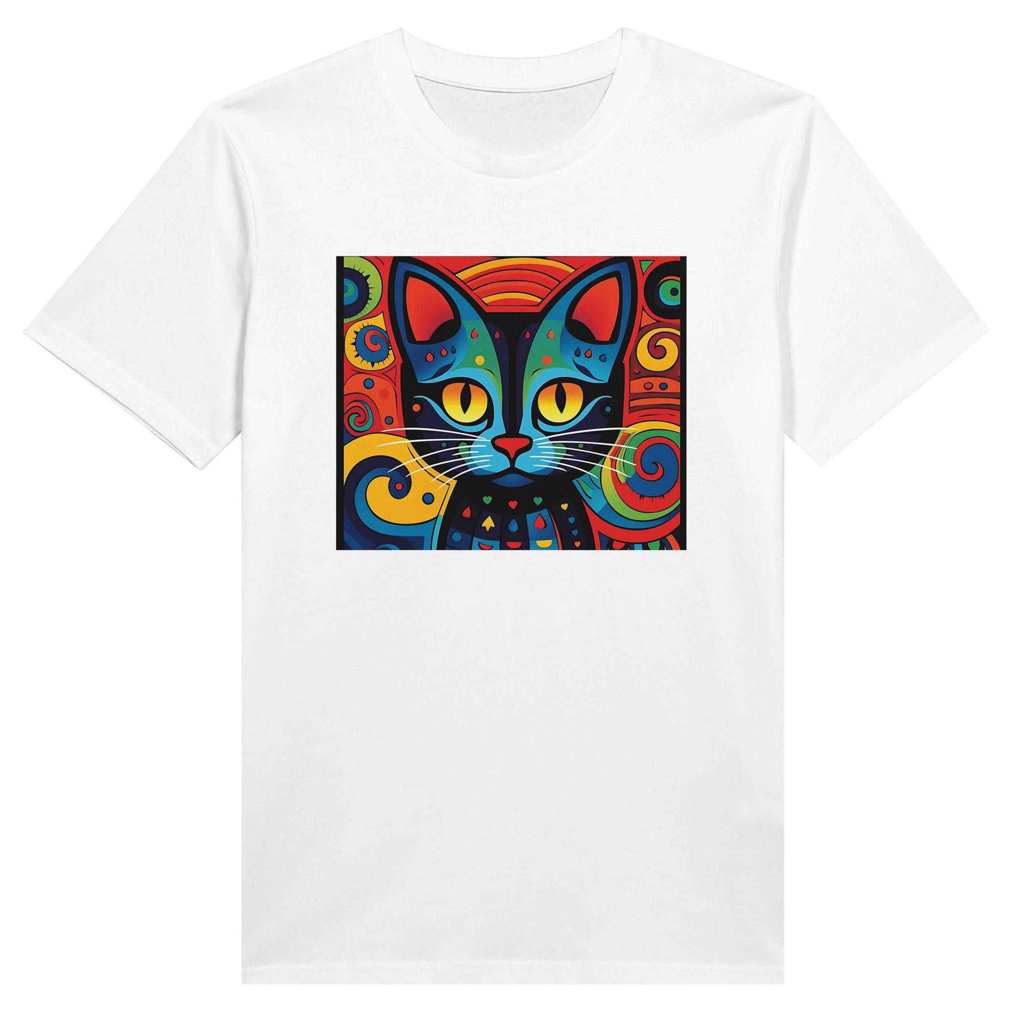 100% Organic Unisex T-shirt/Abstract-Colorful-Cat-Face