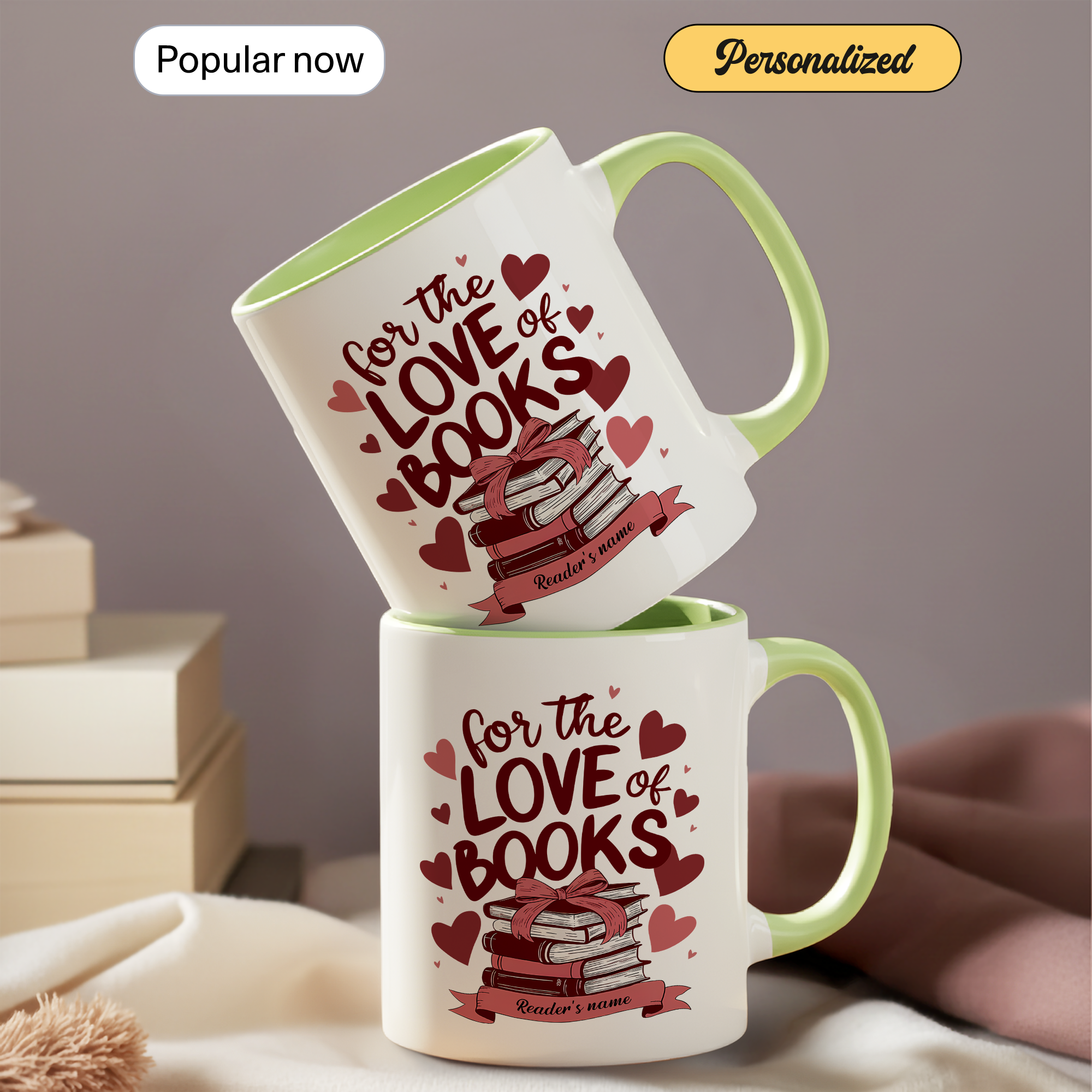 For The Love Of Books Personalized Mug – Custom Book Lover Gift – Romantic Reader Coffee Cup – 11oz 15oz Ringer Mug |Mug 114