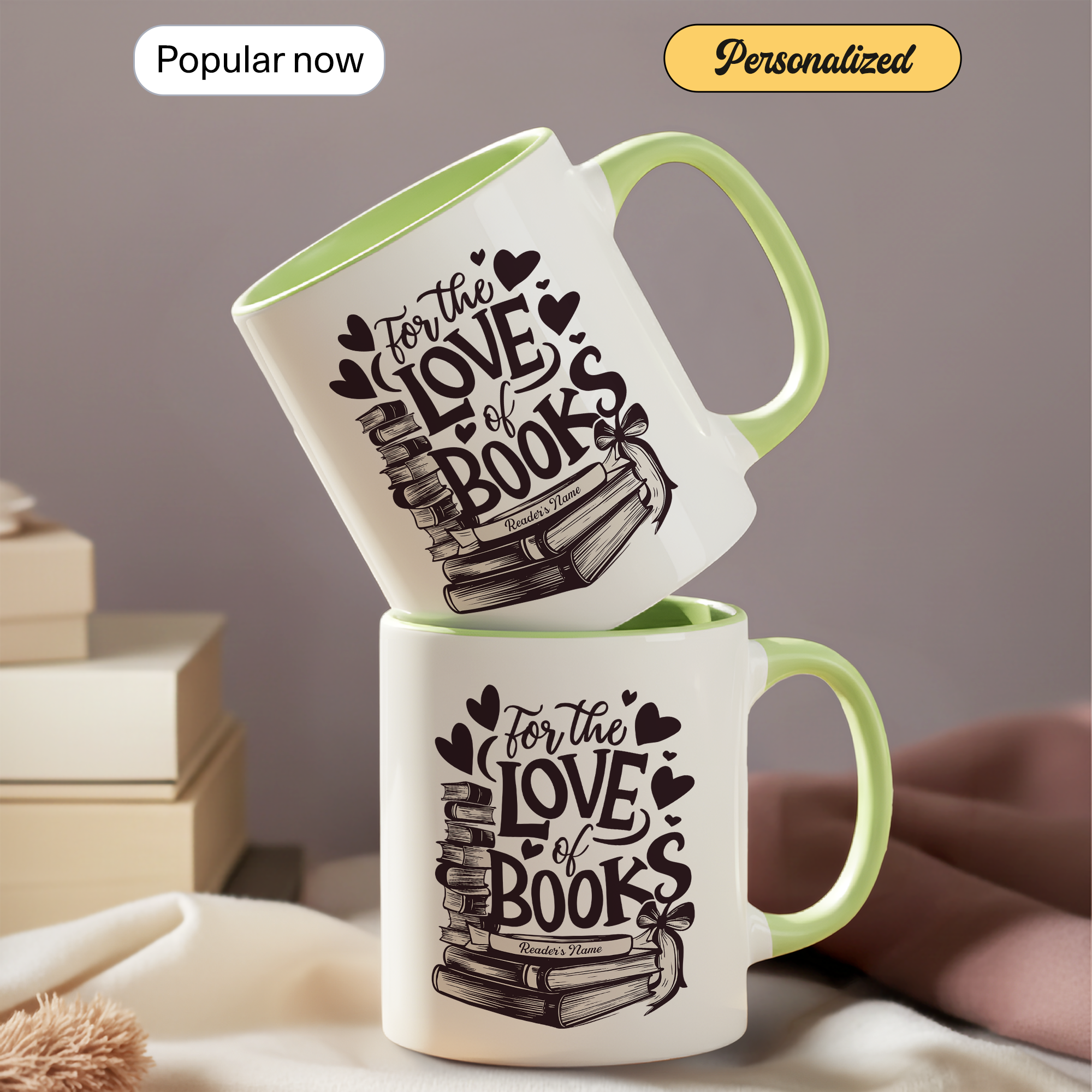 For The Love Of Books Personalized Mug – Custom Book Lover Gift – Reader Coffee Cup – Romantic Literary Mug 11oz 15oz | Mug 119