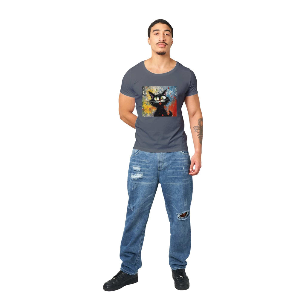 100% Organic Unisex T-shirt/Black-Cat-Abstract