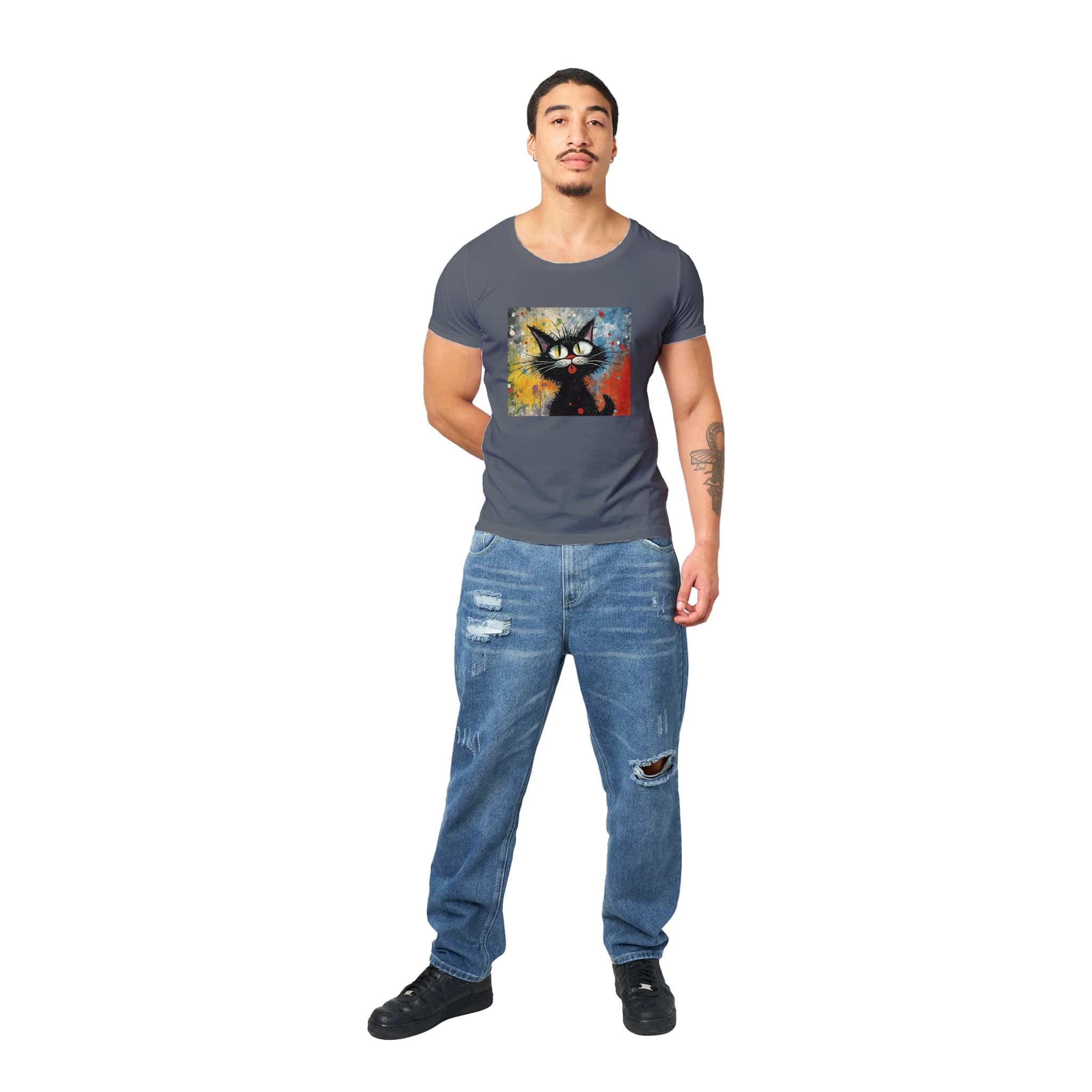 100% Organic Unisex T-shirt/Black-Cat-Abstract