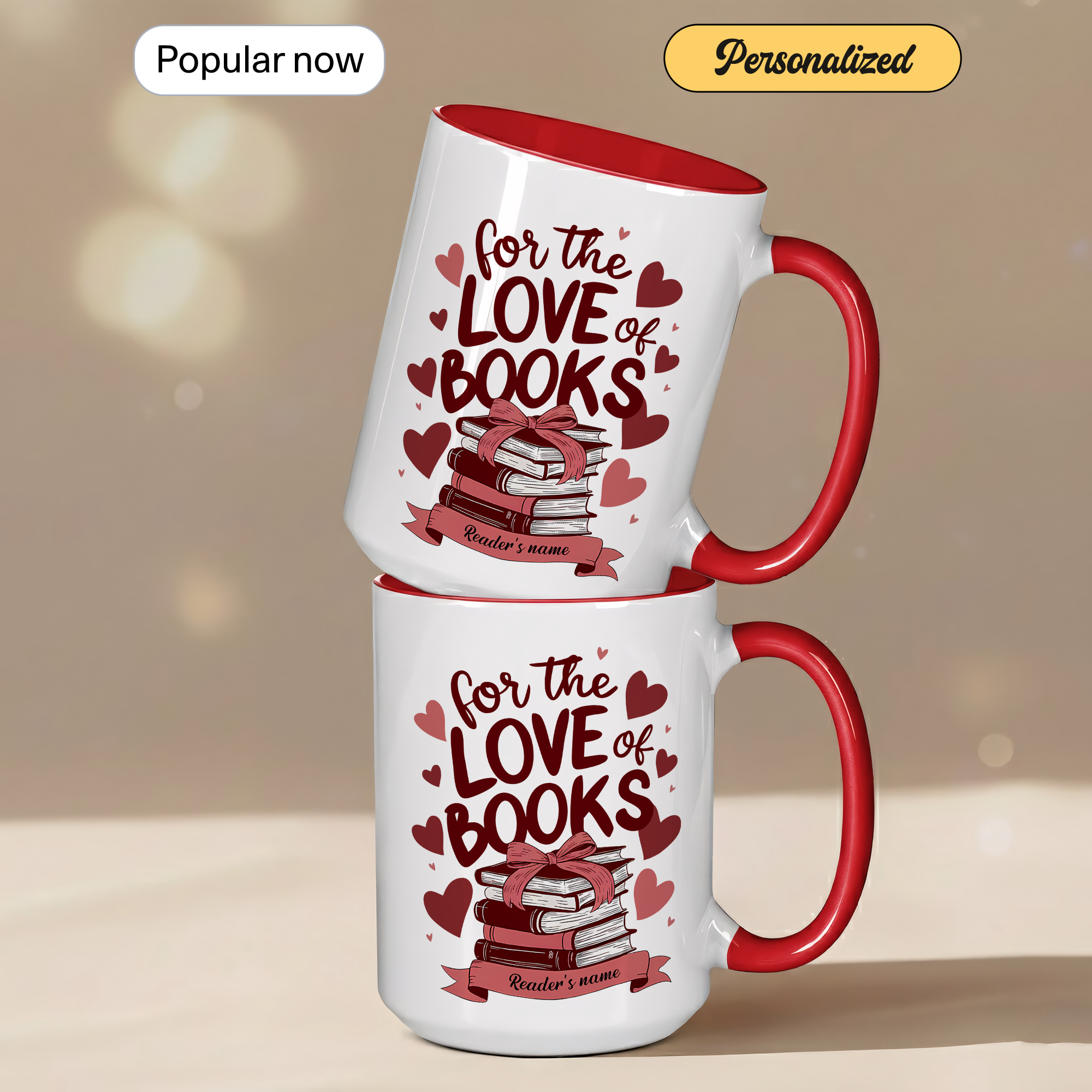 For The Love Of Books Personalized Mug – Custom Book Lover Gift – Romantic Reader Coffee Cup – 11oz 15oz Ringer Mug |Mug 114