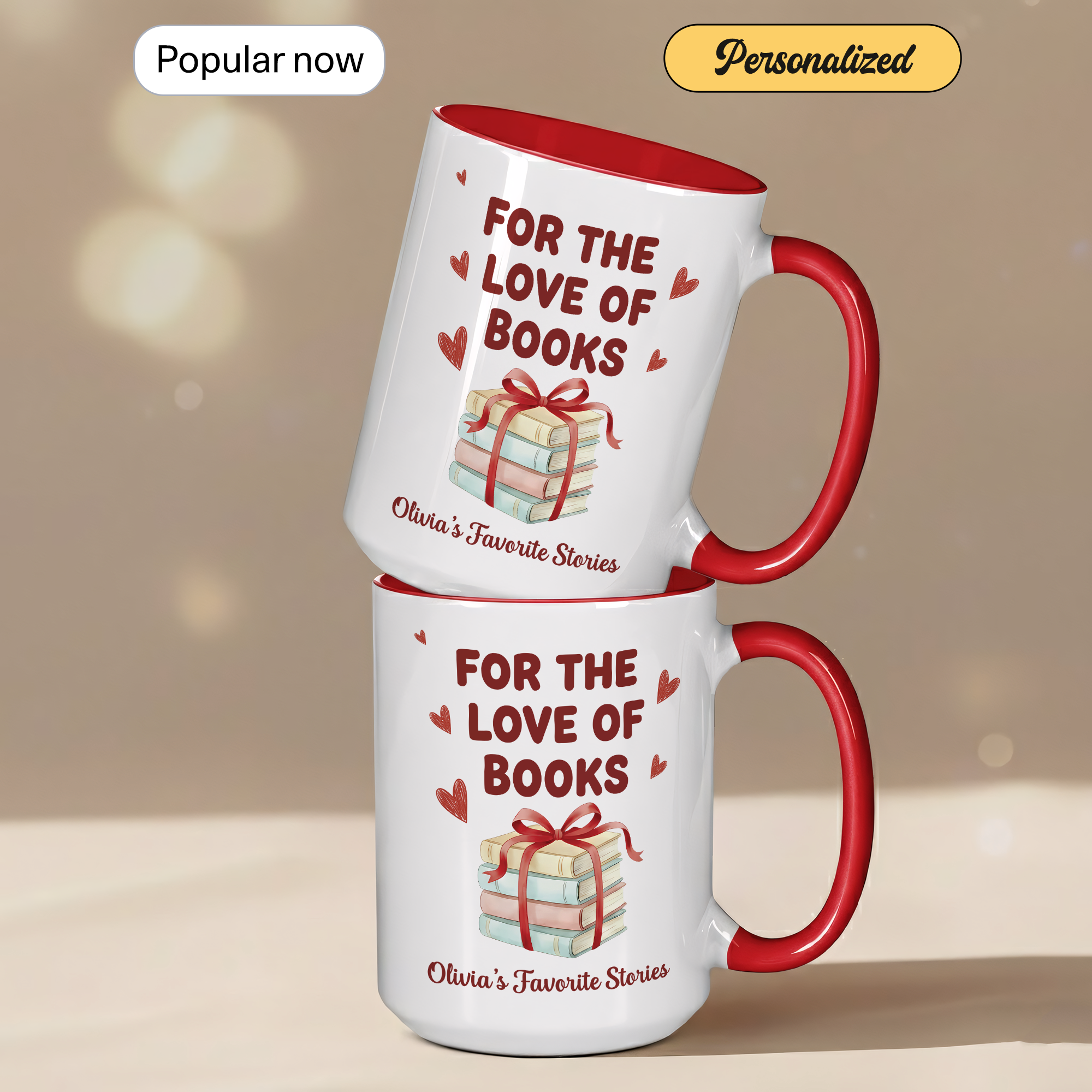 For The Love Of Books Mug – Personalized Book Lover Gift – Custom Reader Coffee Cup – Ringer Mug 11oz 15oz |Mug 110
