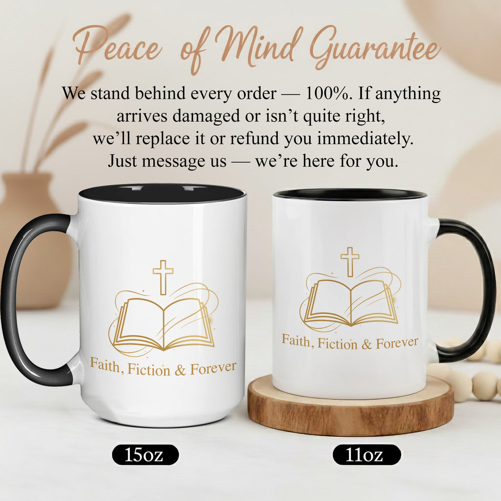 Faith Fiction & Forever Mug – Christian Book Lover Coffee Cup – Bible Reader Gift – 11oz 15oz Ringer Mug |Mug 153