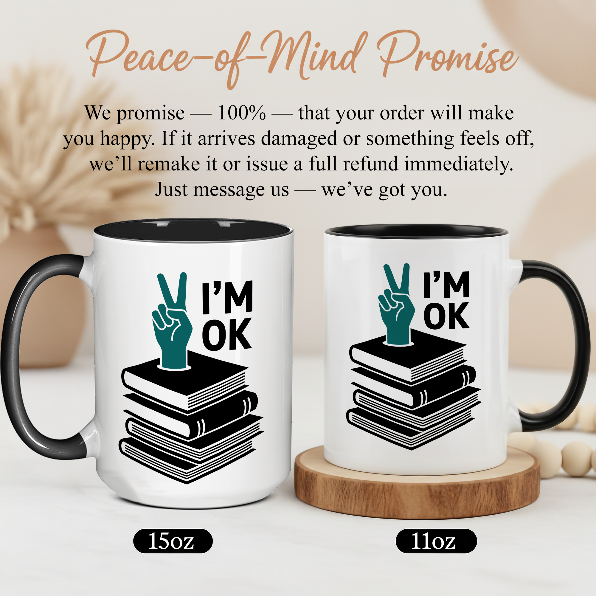 I’m OK Book Mug – Funny Introvert Reader Coffee Cup – Book Lover Humor Gift – 11oz 15oz Ringer Mug |147
