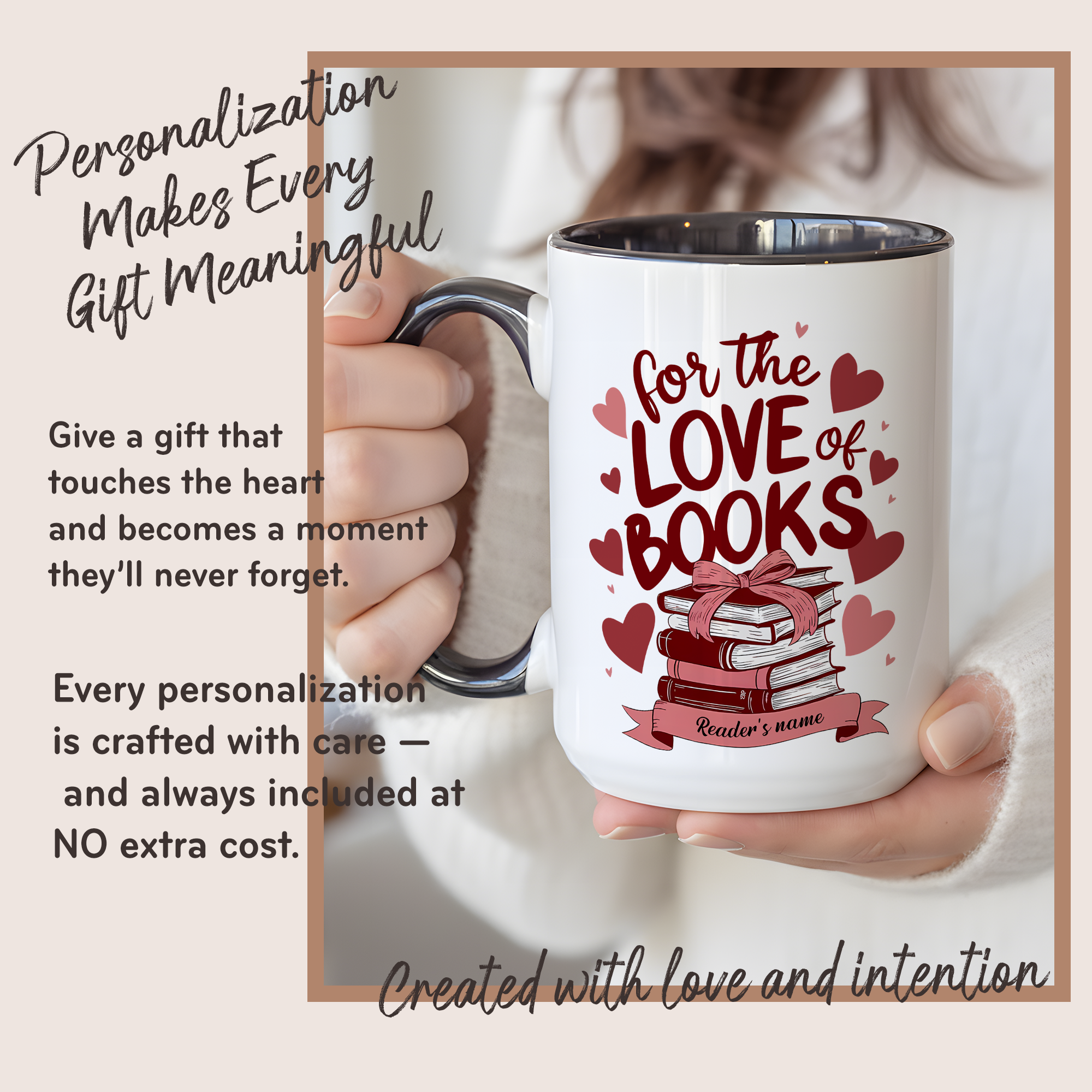For The Love Of Books Personalized Mug – Custom Book Lover Gift – Romantic Reader Coffee Cup – 11oz 15oz Ringer Mug |Mug 114