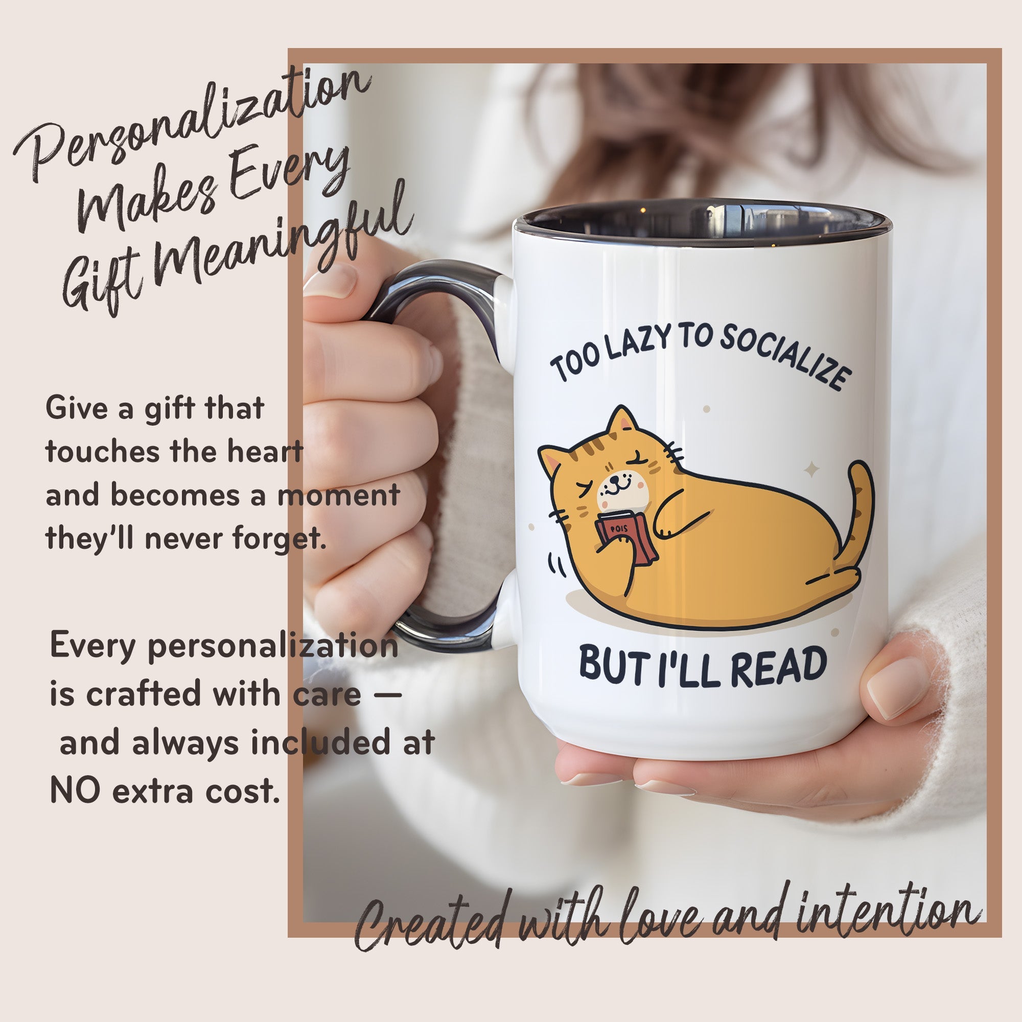 Too Lazy To Socialize But I’ll Read Mug – Funny Cat Lover Book Mug – Introvert Reader Coffee Cup – 11oz 15oz Ringer | Mug 130