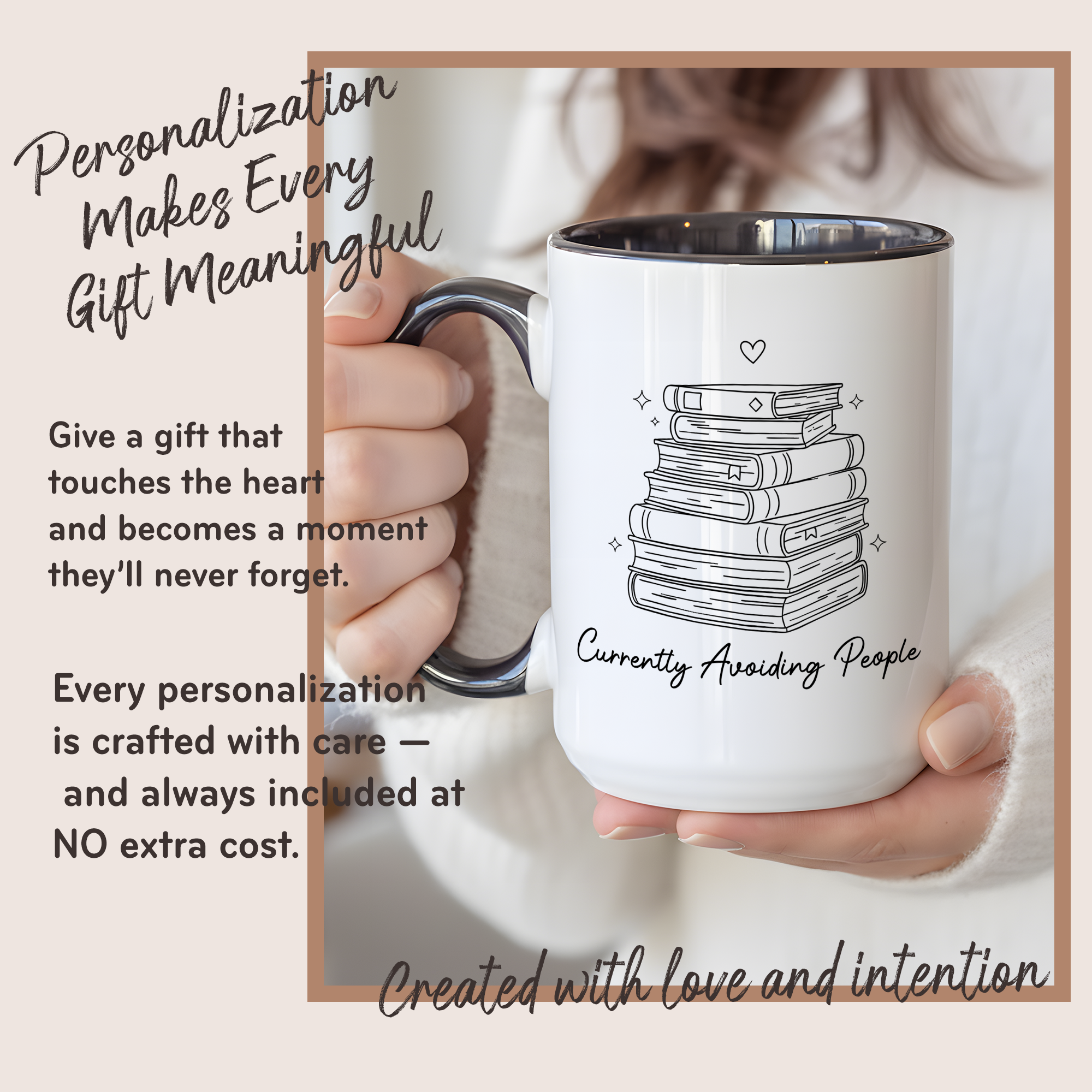 Cozy Reading Time Mug – Stack of Books Coffee Cup – Minimalist Book Lover Ringer Mug – Gift for Readers |Mug 98