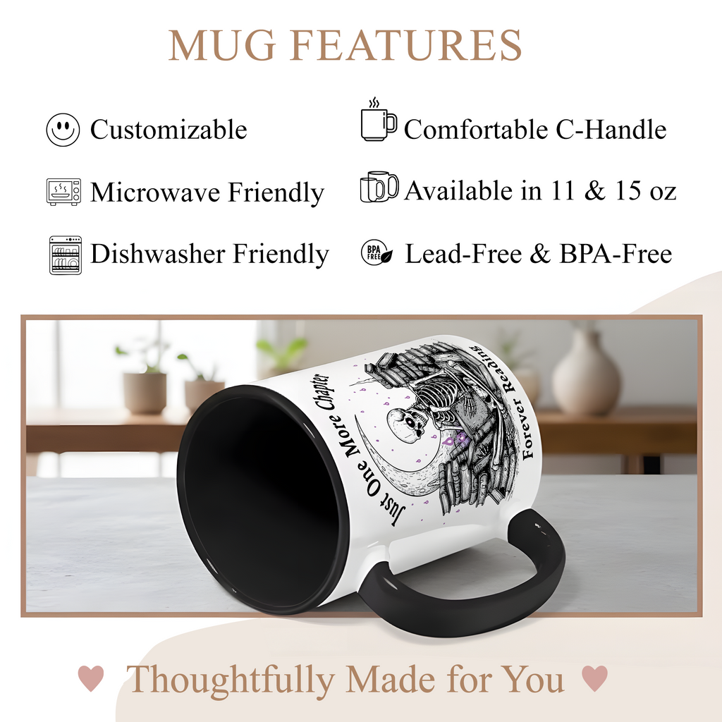 Just One More Chapter Mug – Forever Reading Skeleton Mug – Gothic Book Lover Gift – Dark Humor Reader Coffee Cup 11oz 15oz | Mug 117