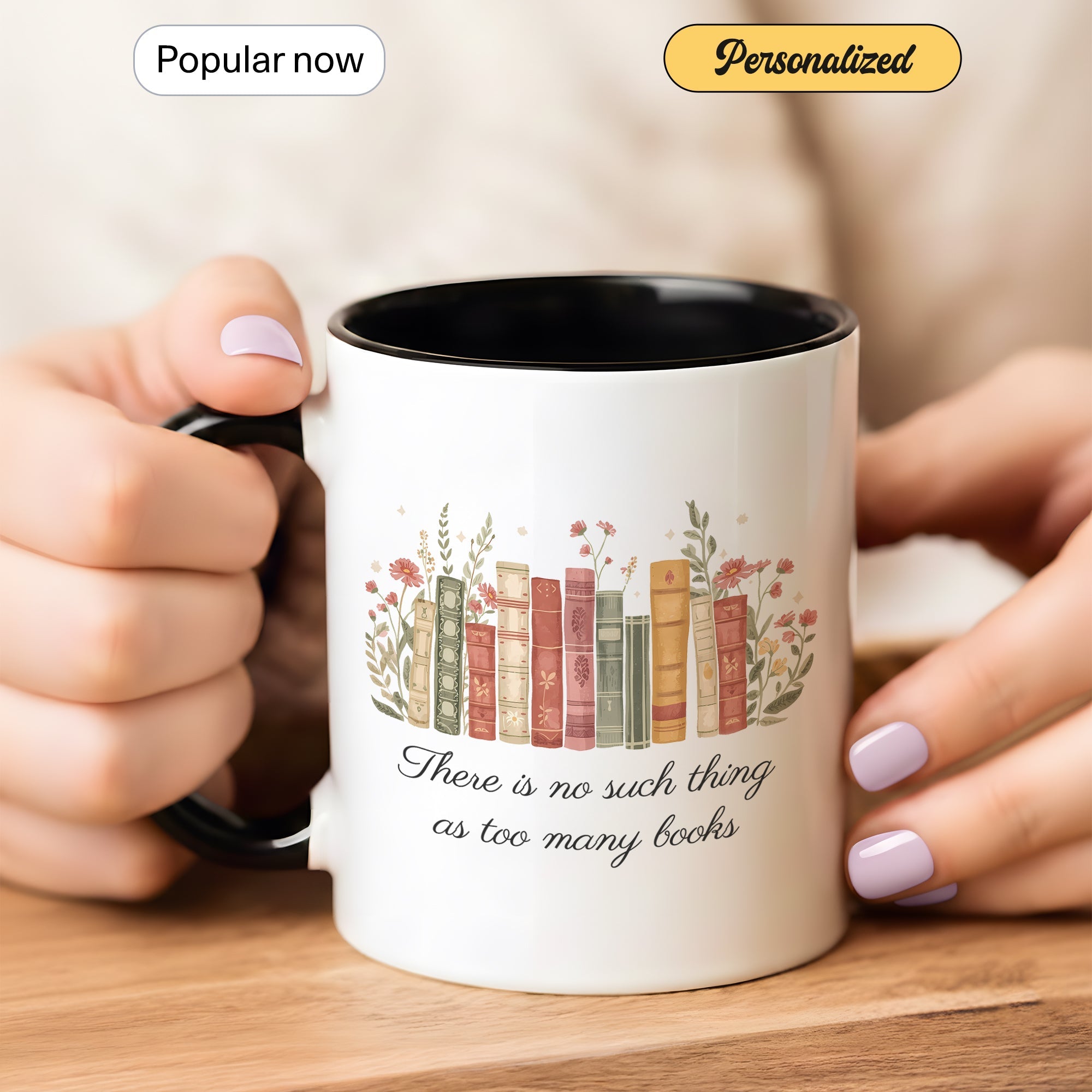 There Is No Such Thing As Too Many Books Mug – Book Lover Coffee Cup – Reader Gift – Vintage Books Ringer Mug 11oz 15oz |Mug 107