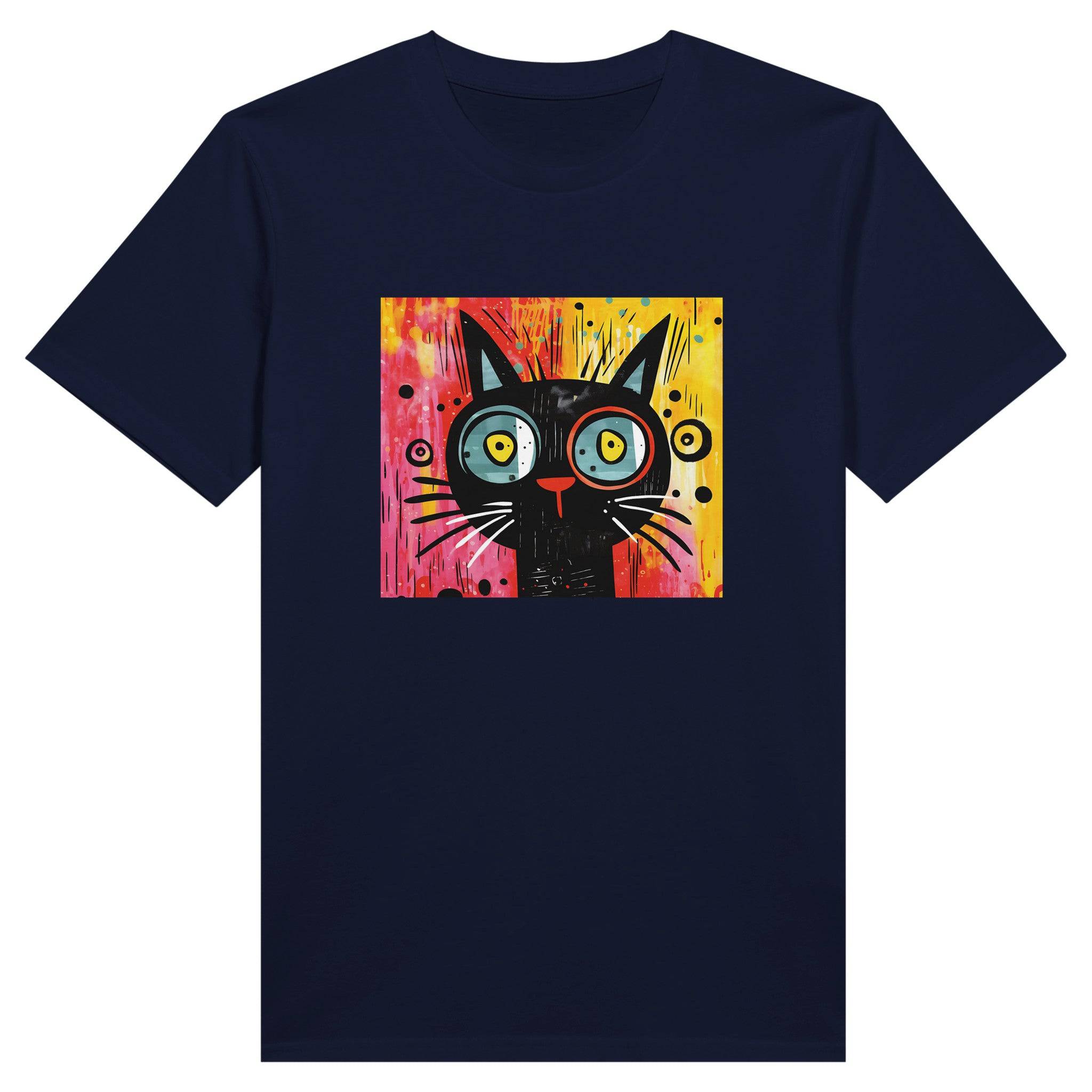 100% Organic Unisex T-shirt/Abstract-Black-Cat-Colorful