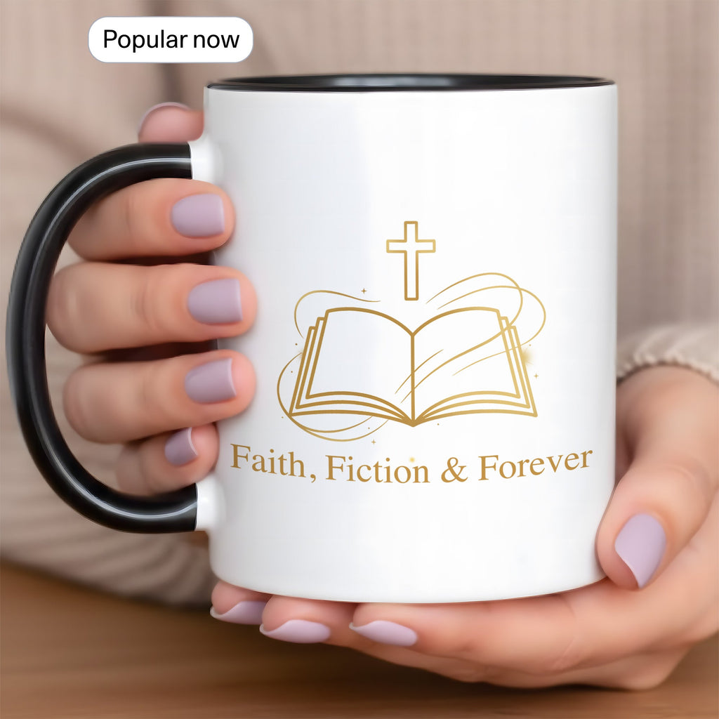 Faith Fiction & Forever Mug – Christian Book Lover Coffee Cup – Bible Reader Gift – 11oz 15oz Ringer Mug |Mug 153