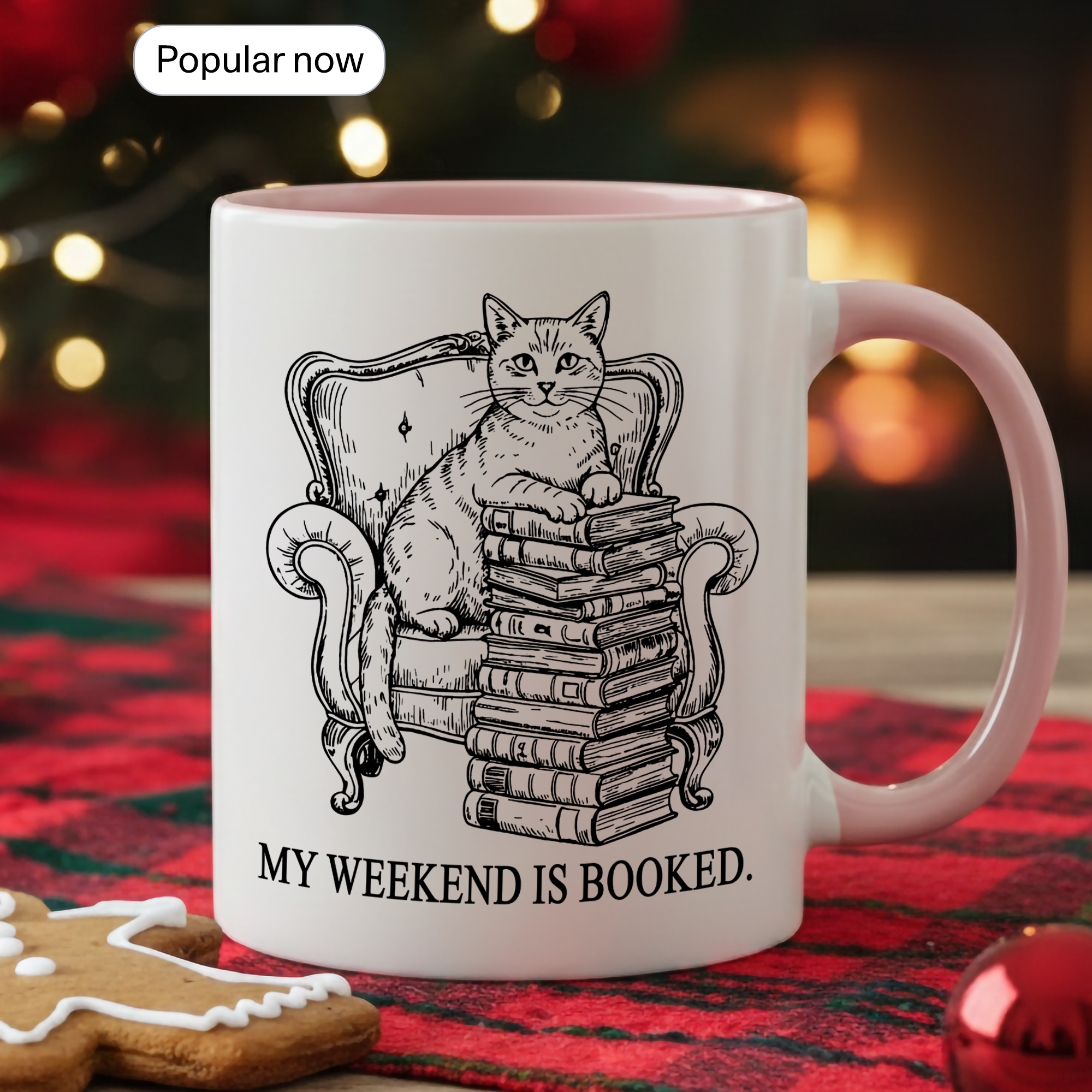 My Weekend Is Booked Mug – Vintage Cat Reading Coffee Cup – Book Lover Gift – Introvert Humor Mug – 11oz 15oz Ringer Mug |Mug  135