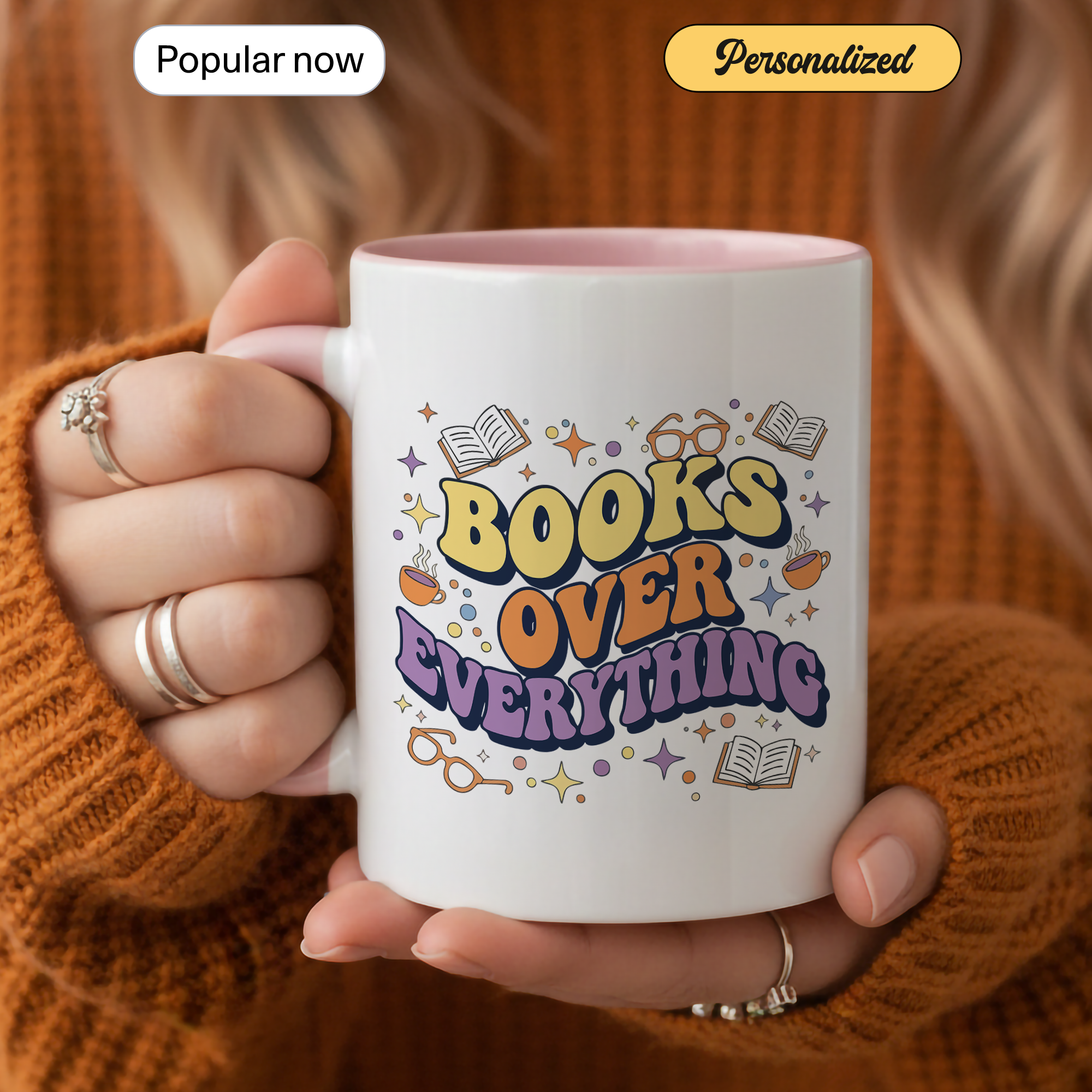 Books Over Everything Mug – Colorful Book Lover Coffee Cup – Funny Reader Gift – 11oz 15oz Ringer Mug |Mug152