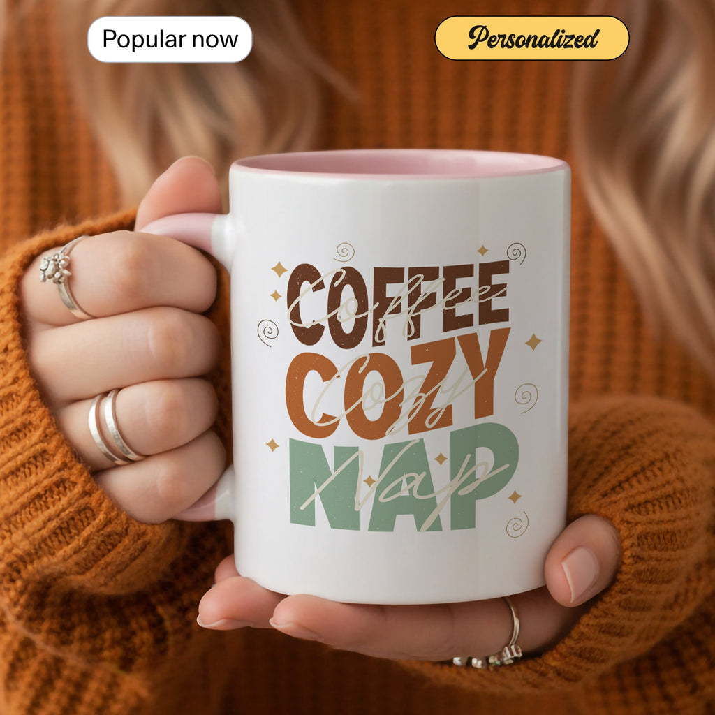 Coffee Cozy Nap Mug – Retro Coffee Lover Gift – Funny Caffeine Coffee Cup – 11oz 15oz Ringer Mug | Mug 128