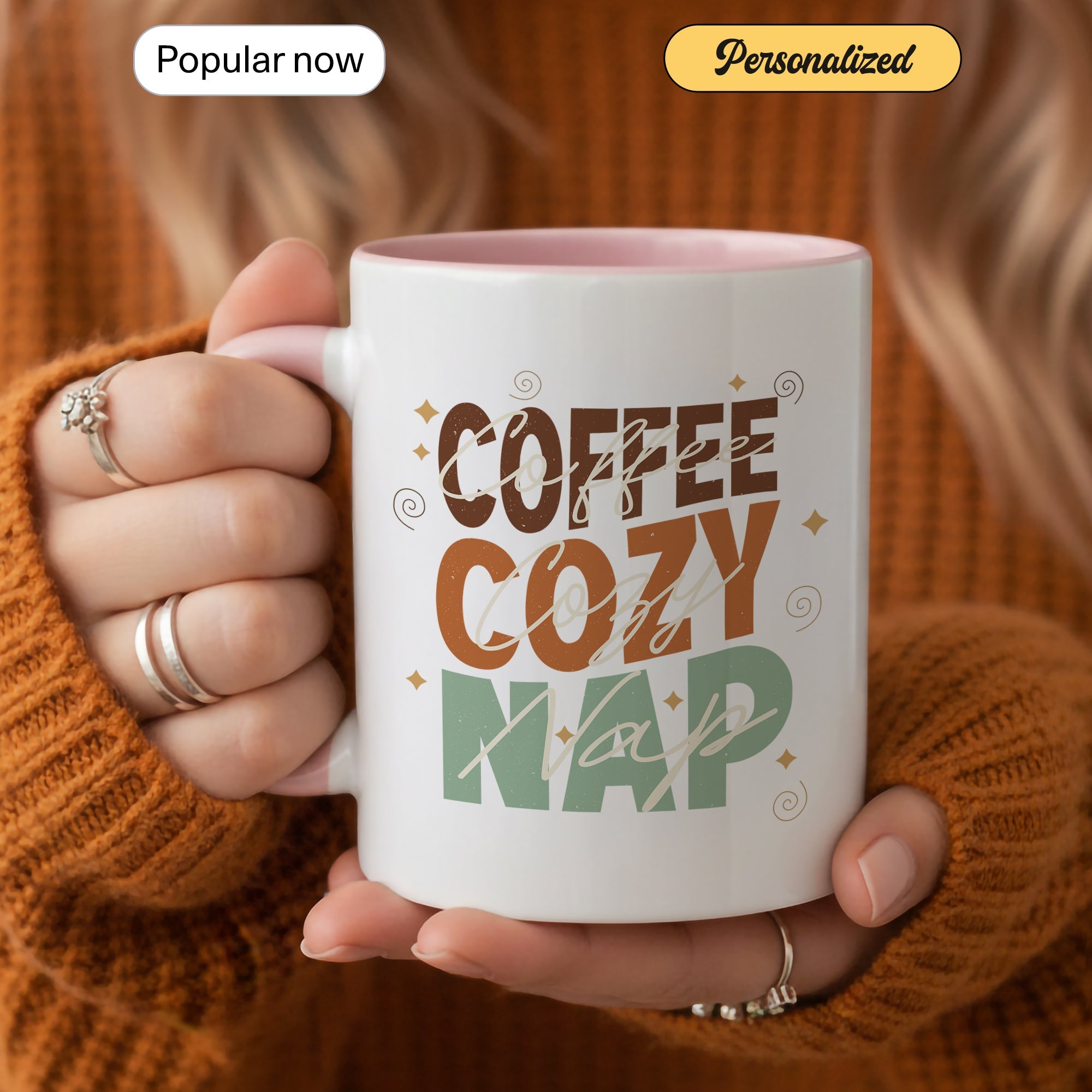 Coffee Cozy Nap Mug – Retro Coffee Lover Gift – Funny Caffeine Coffee Cup – 11oz 15oz Ringer Mug | Mug 128