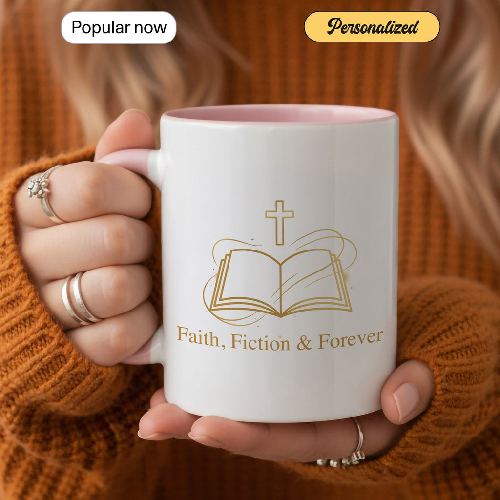 Faith Fiction & Forever Mug – Christian Book Lover Coffee Cup – Bible Reader Gift – 11oz 15oz Ringer Mug |Mug 153