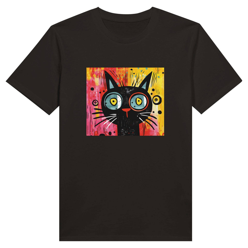 100% Organic Unisex T-shirt/Abstract-Black-Cat-Colorful