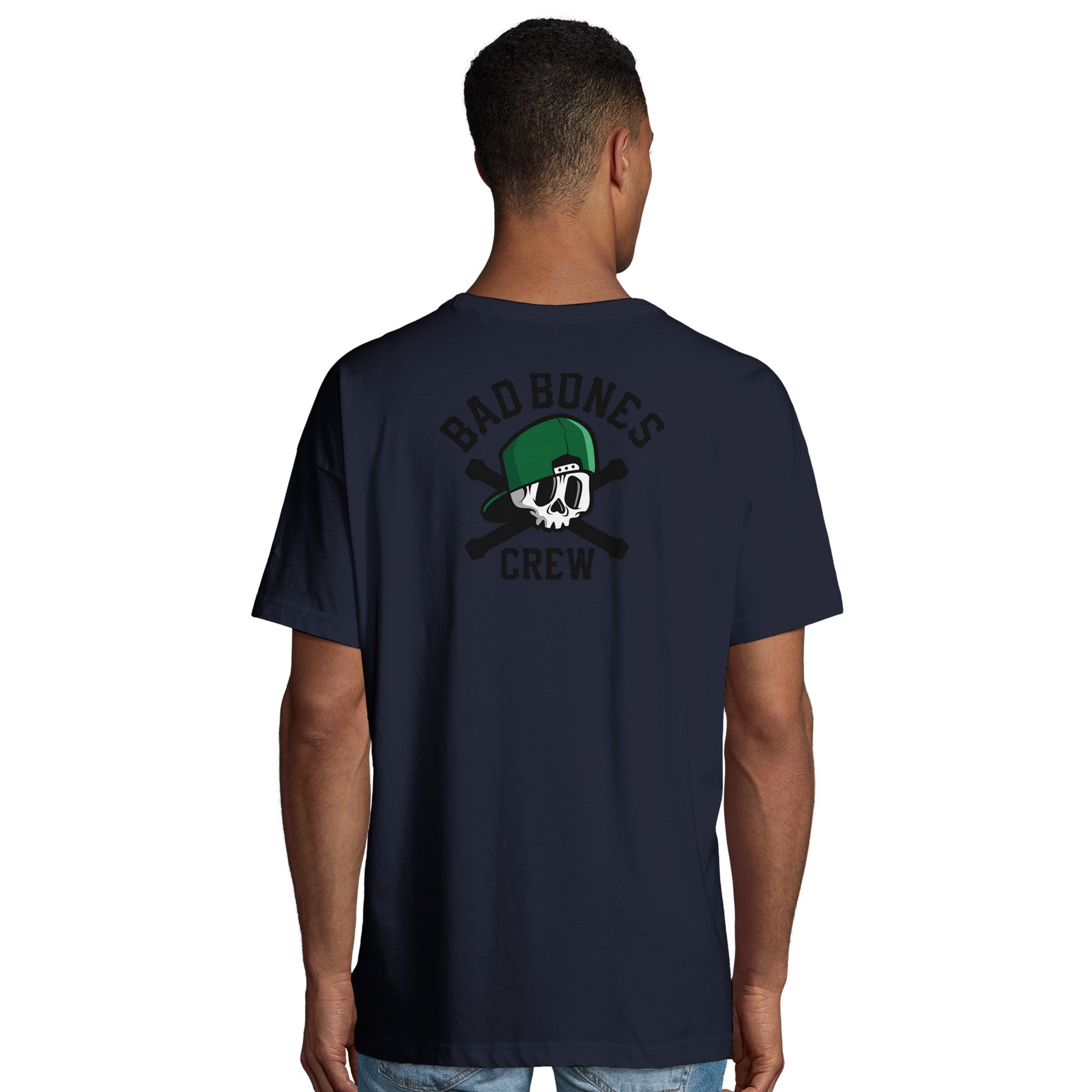 Organic Oversized T-shirt/Bad Bones Crew Skull & Cap  – Edgy Street Style