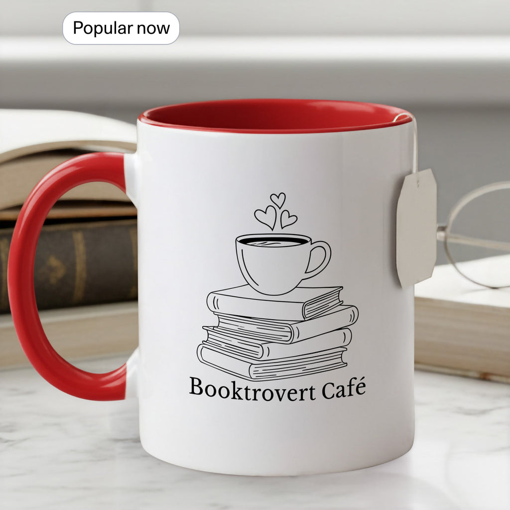 Booktrovert Cafe Mug – Book Lover Coffee Cup – Introvert Reader Gift – Multi Color Ringer Mug 11oz 15oz | Mug 104