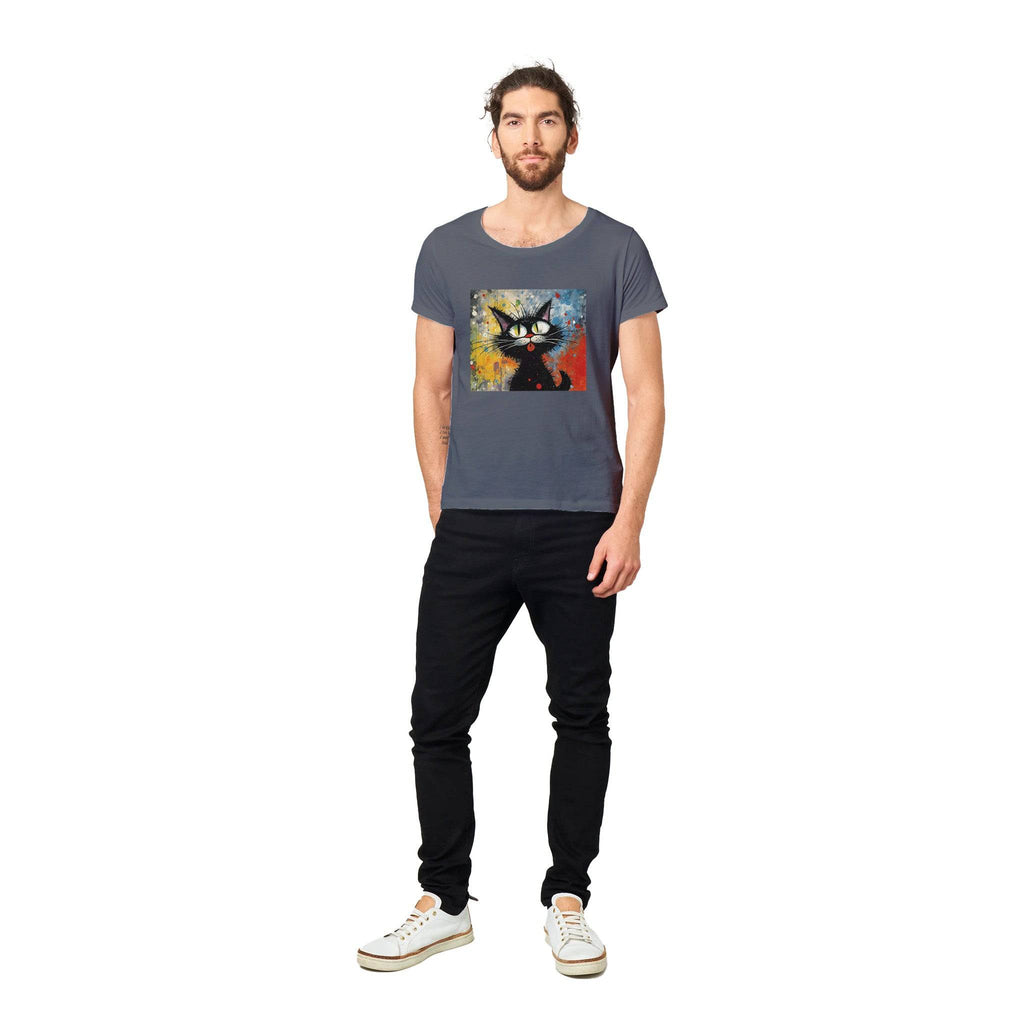100% Organic Unisex T-shirt/Black-Cat-Abstract