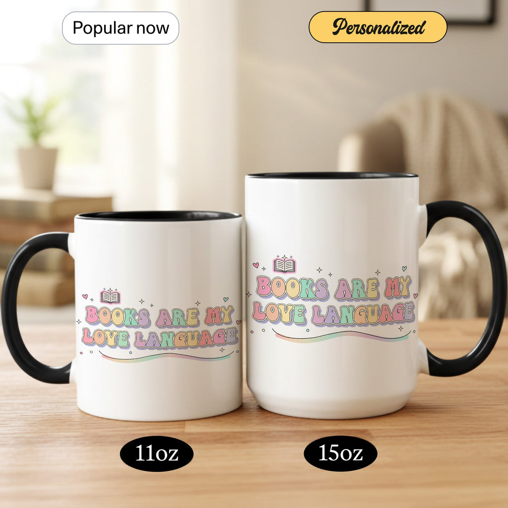 Books Are My Love Language Mug - Cute Book Lover Coffee Cup - Pastel Aesthetic Reader Gift - Bookworm Mug for Women - 11oz 15oz | Mug 158