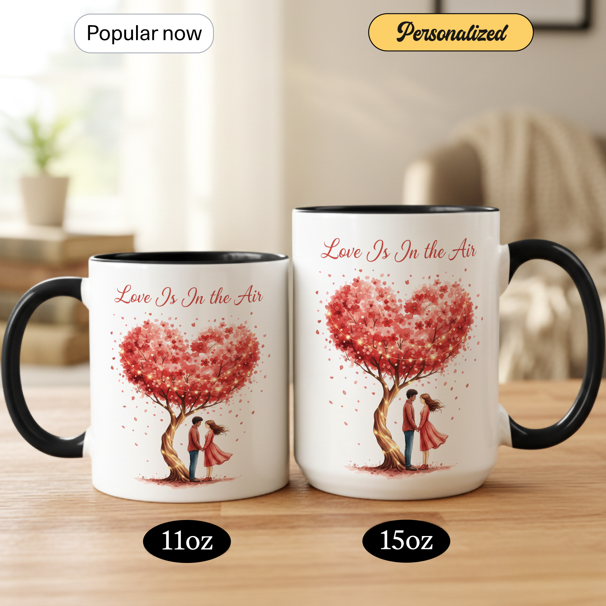 Love Is In The Air Mug – Romantic Couple Coffee Cup – Anniversary Gift for Her or Him – 11oz 15oz Ringer Mug |Mug 133