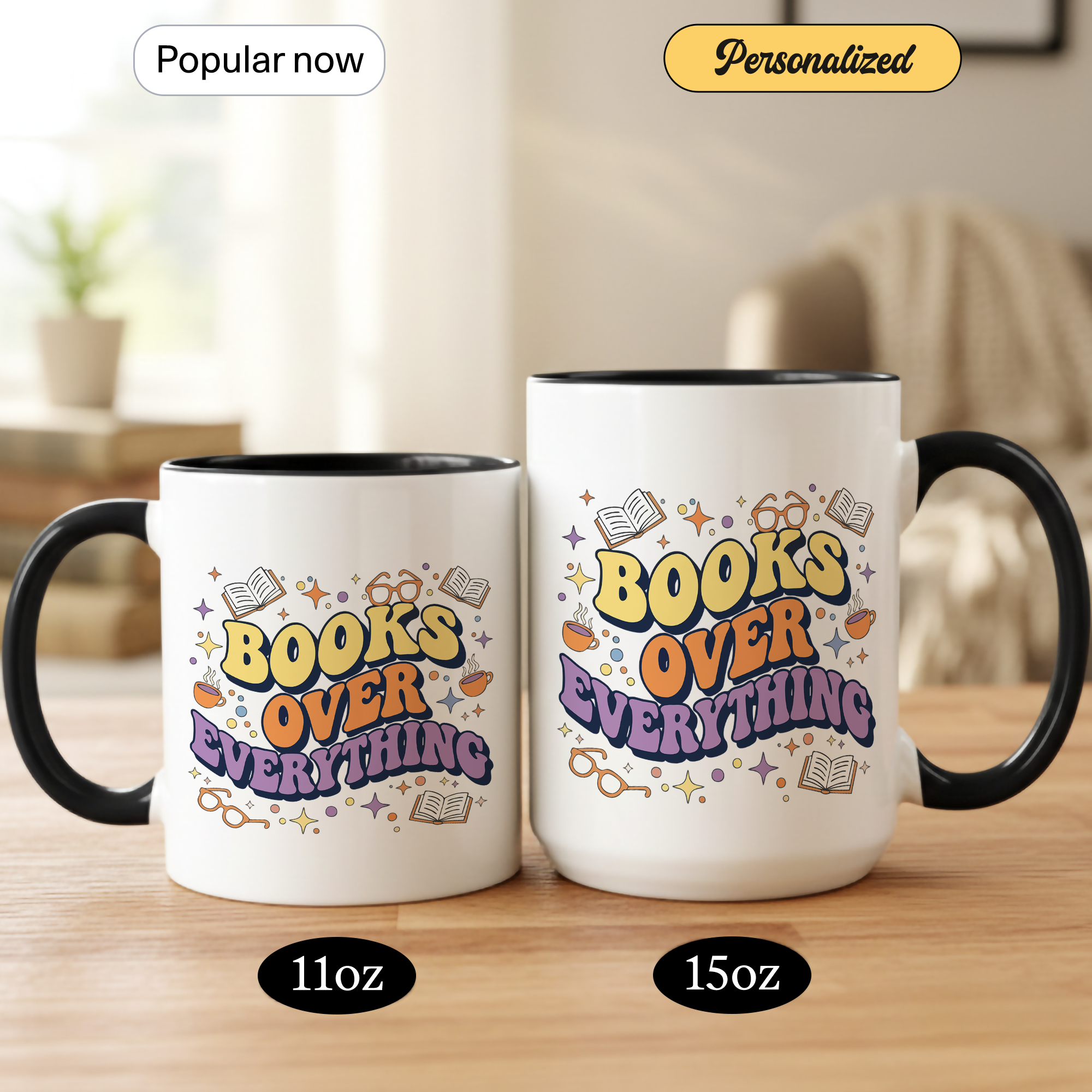 Books Over Everything Mug – Colorful Book Lover Coffee Cup – Funny Reader Gift – 11oz 15oz Ringer Mug |Mug152