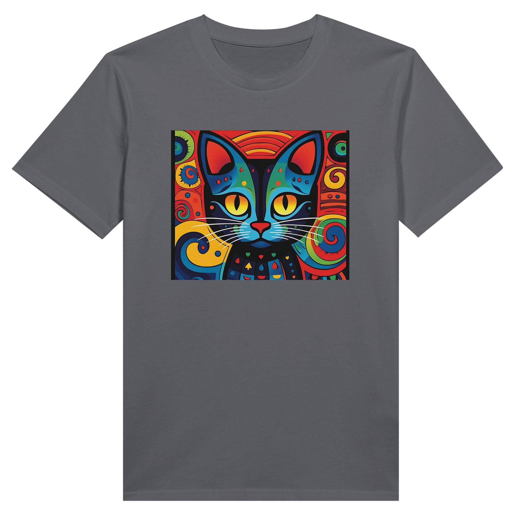 100% Organic Unisex T-shirt/Abstract-Colorful-Cat-Face