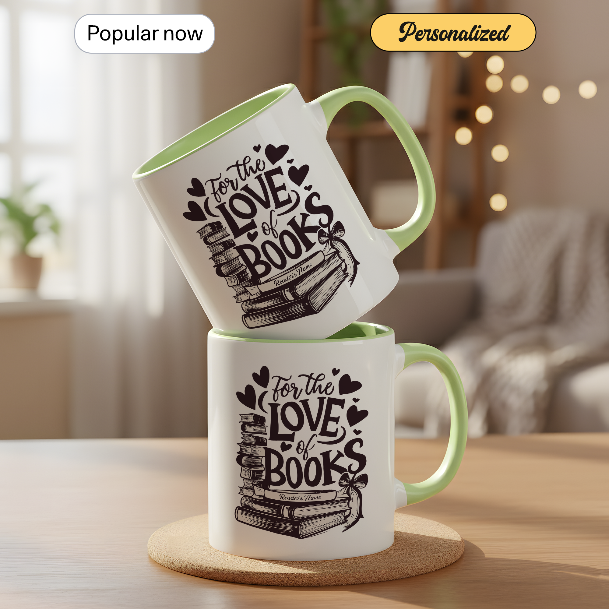 For The Love Of Books Personalized Mug – Custom Book Lover Gift – Reader Coffee Cup – Romantic Literary Mug 11oz 15oz | Mug 119