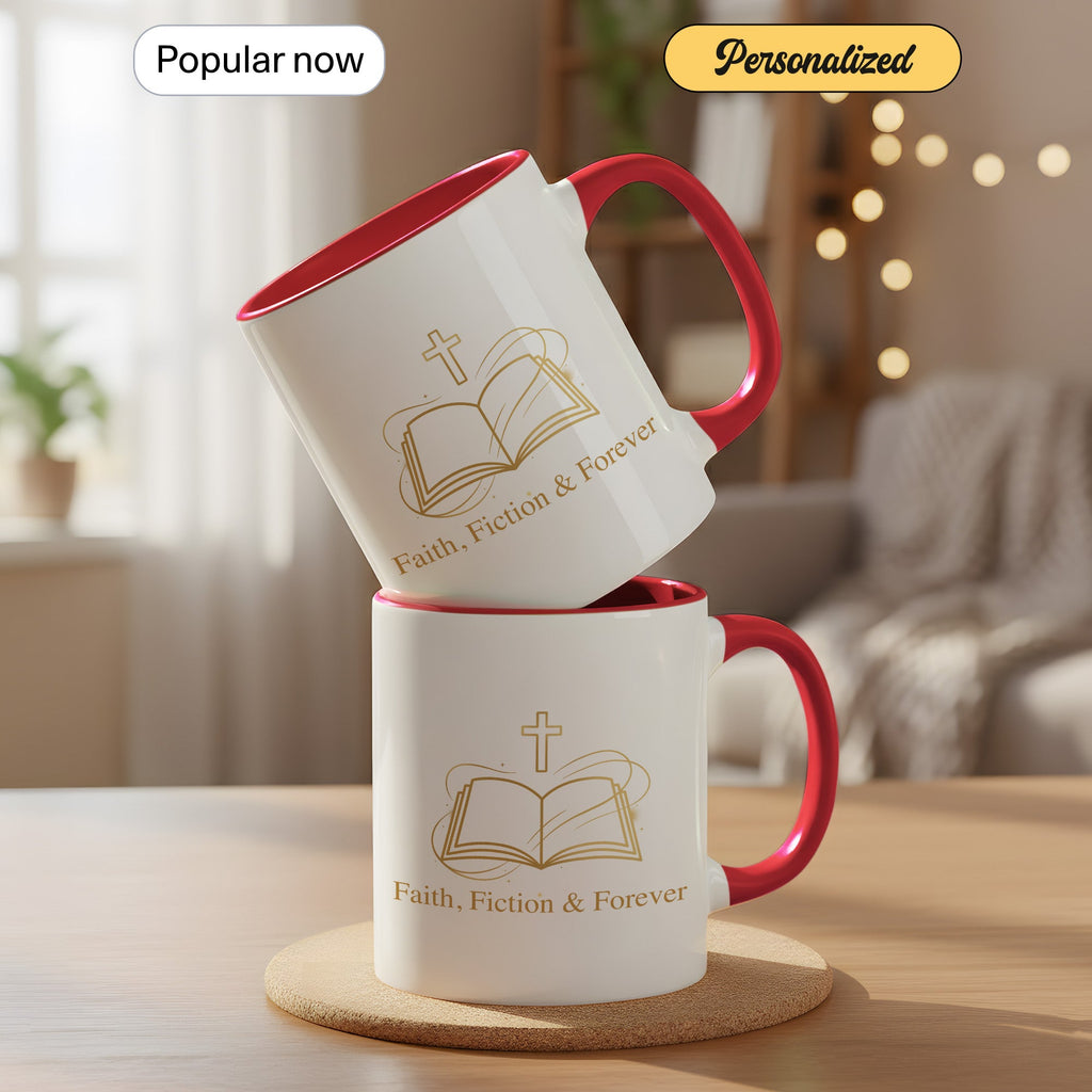 Faith Fiction & Forever Mug – Christian Book Lover Coffee Cup – Bible Reader Gift – 11oz 15oz Ringer Mug |Mug 153