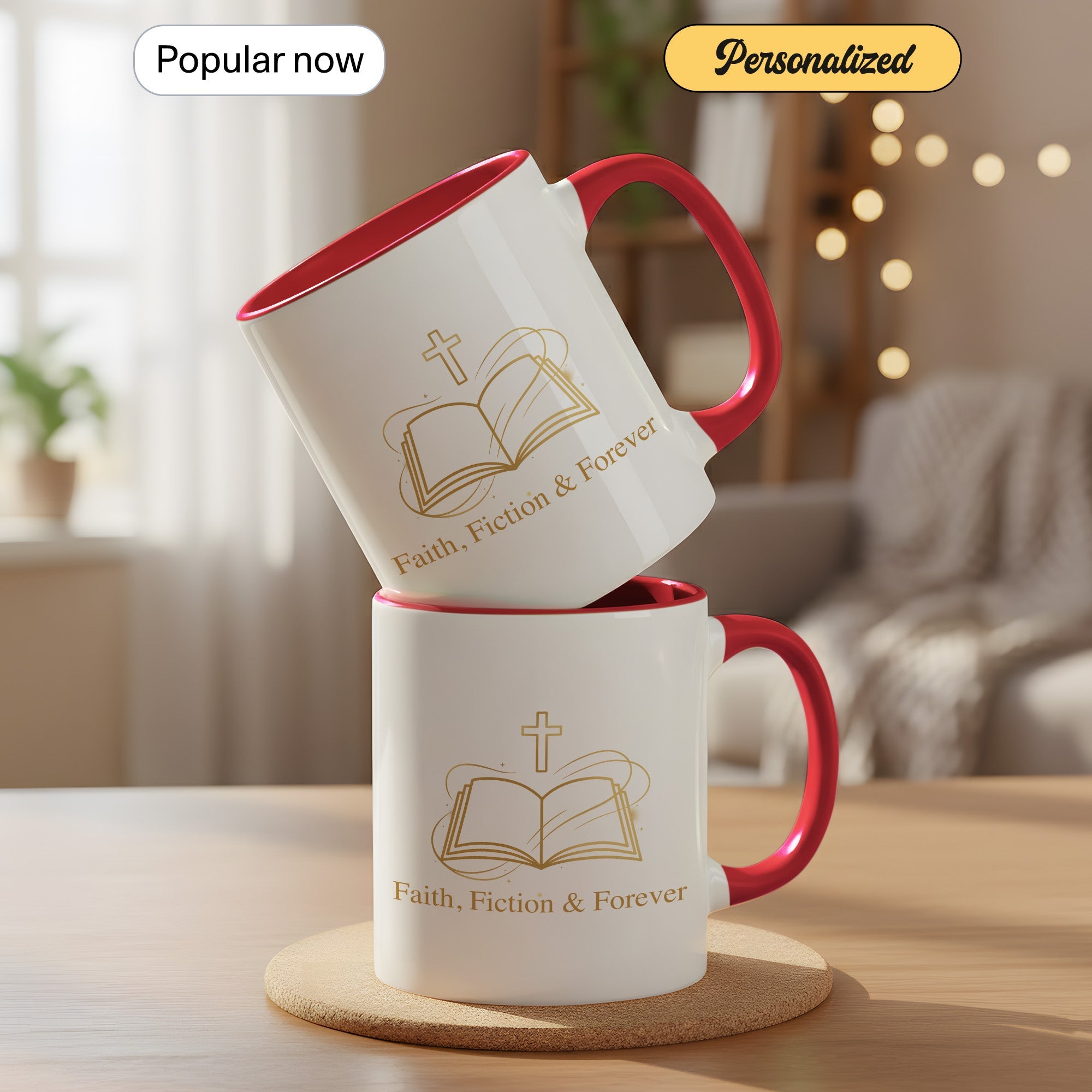 Faith Fiction & Forever Mug – Christian Book Lover Coffee Cup – Bible Reader Gift – 11oz 15oz Ringer Mug |Mug 153