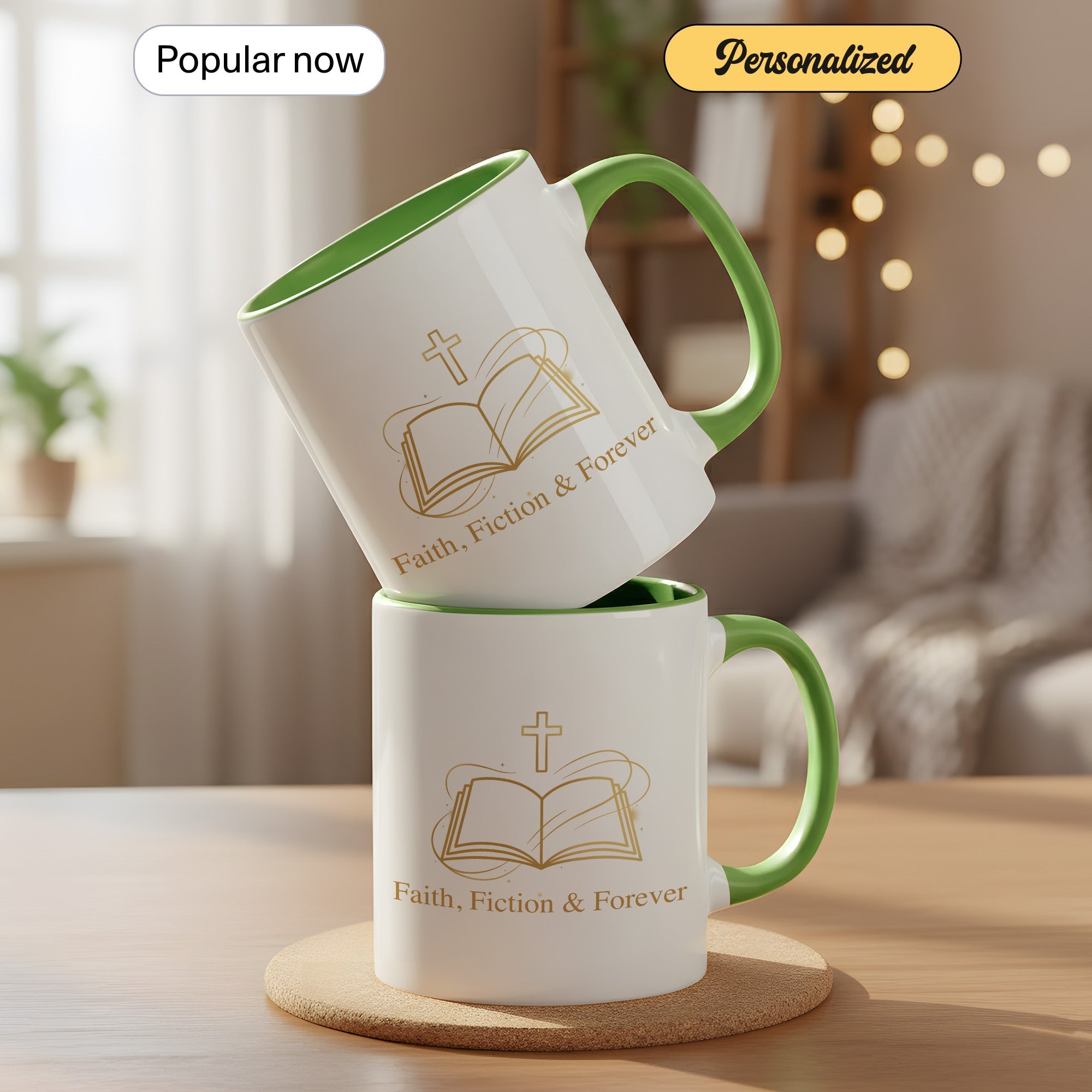 Faith Fiction & Forever Mug – Christian Book Lover Coffee Cup – Bible Reader Gift – 11oz 15oz Ringer Mug |Mug 153