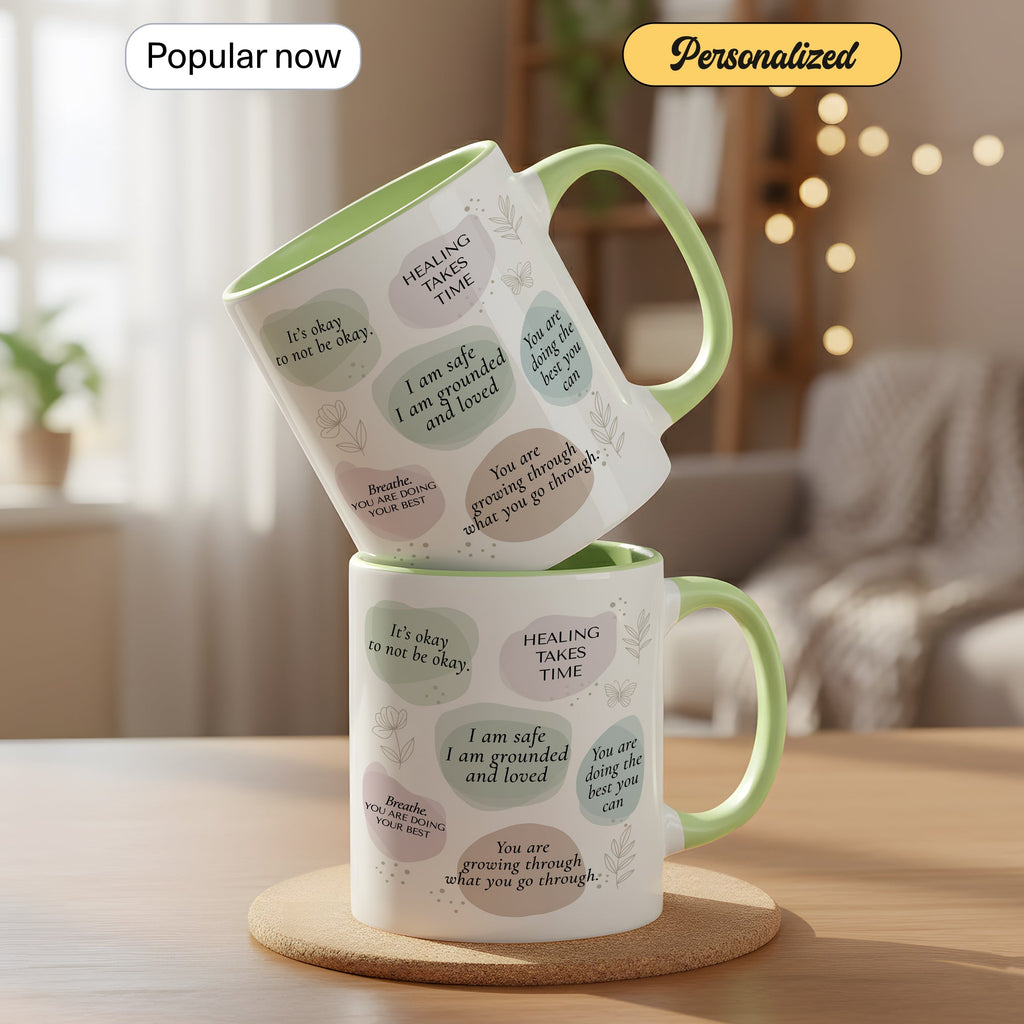 Healing Takes Time Mug – Self Love Affirmation Coffee Cup – Mental Health Encouragement Gift – Inspirational Ringer Mug 11oz 15oz |Mug 106