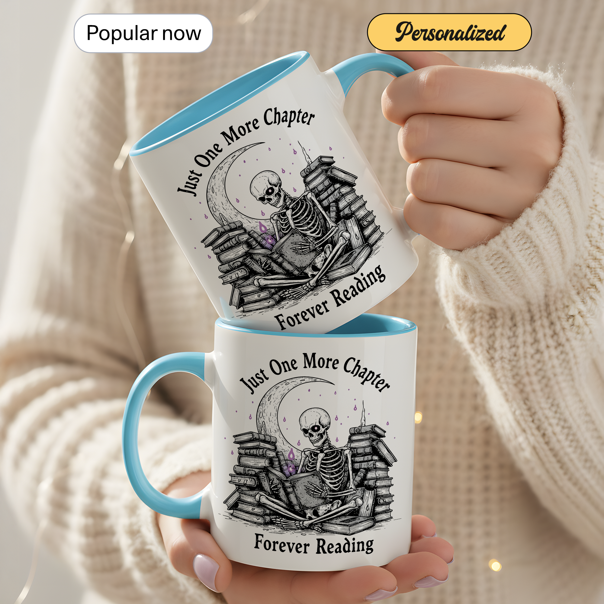 Just One More Chapter Mug – Forever Reading Skeleton Mug – Gothic Book Lover Gift – Dark Humor Reader Coffee Cup 11oz 15oz | Mug 117