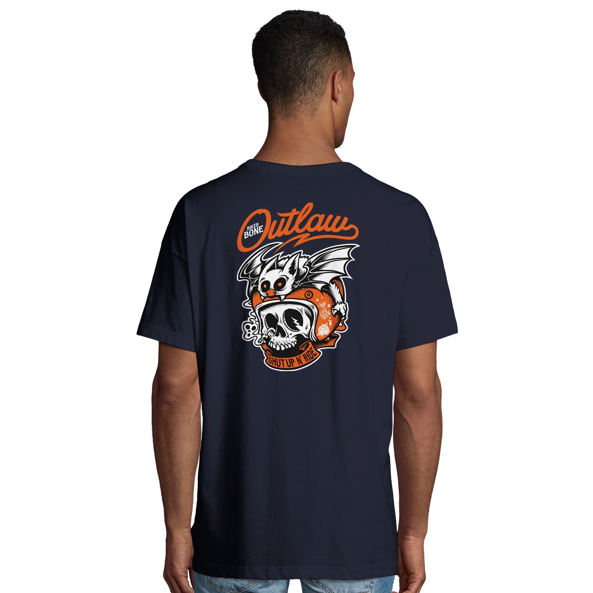 Organic Oversized T-shirt/Outlaw Skull & Bat Rider  – Bold Street Style