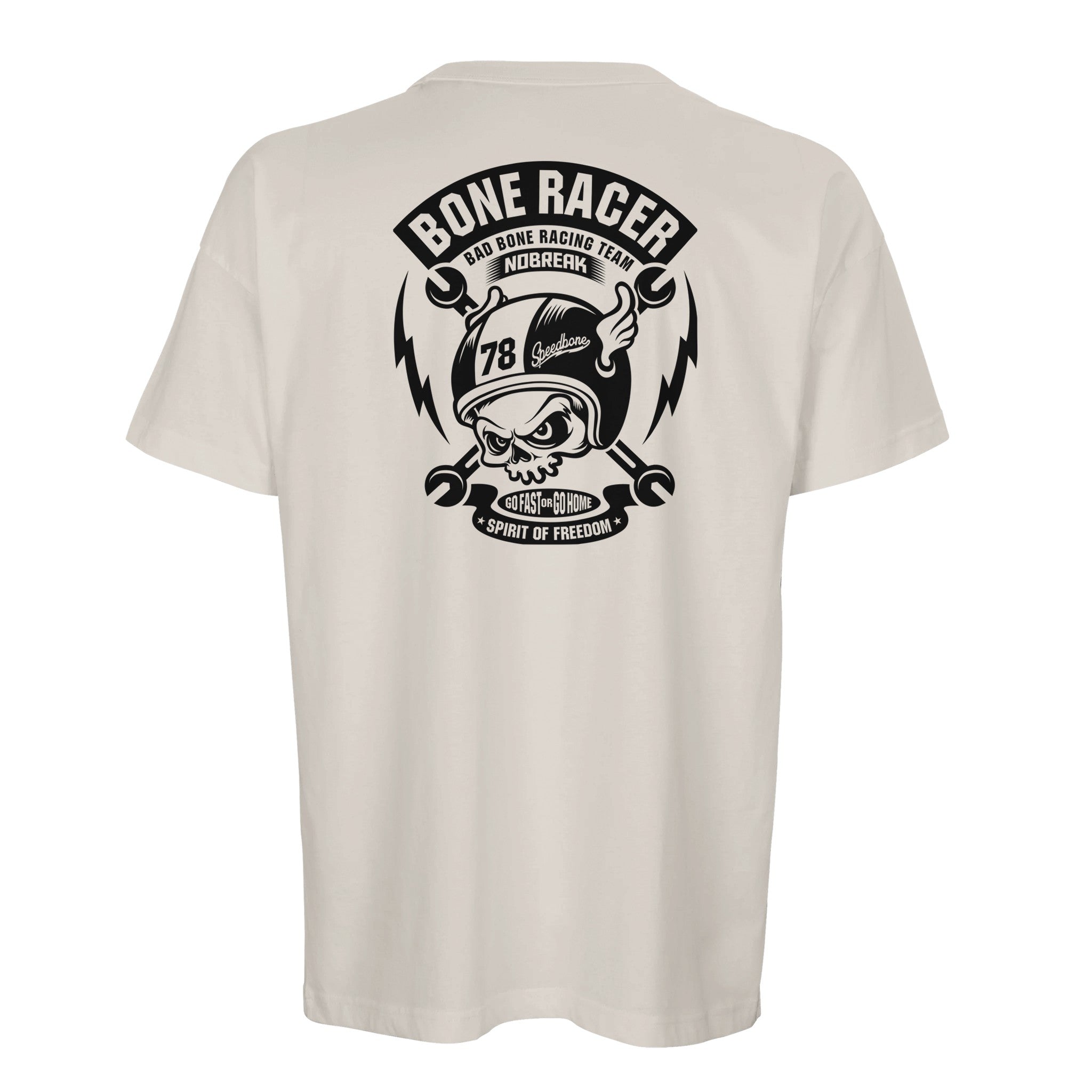 Organic Oversized T-shirt /Bone Racer Skull & Helmet Graphic - Unleash Your Rebel Spirit