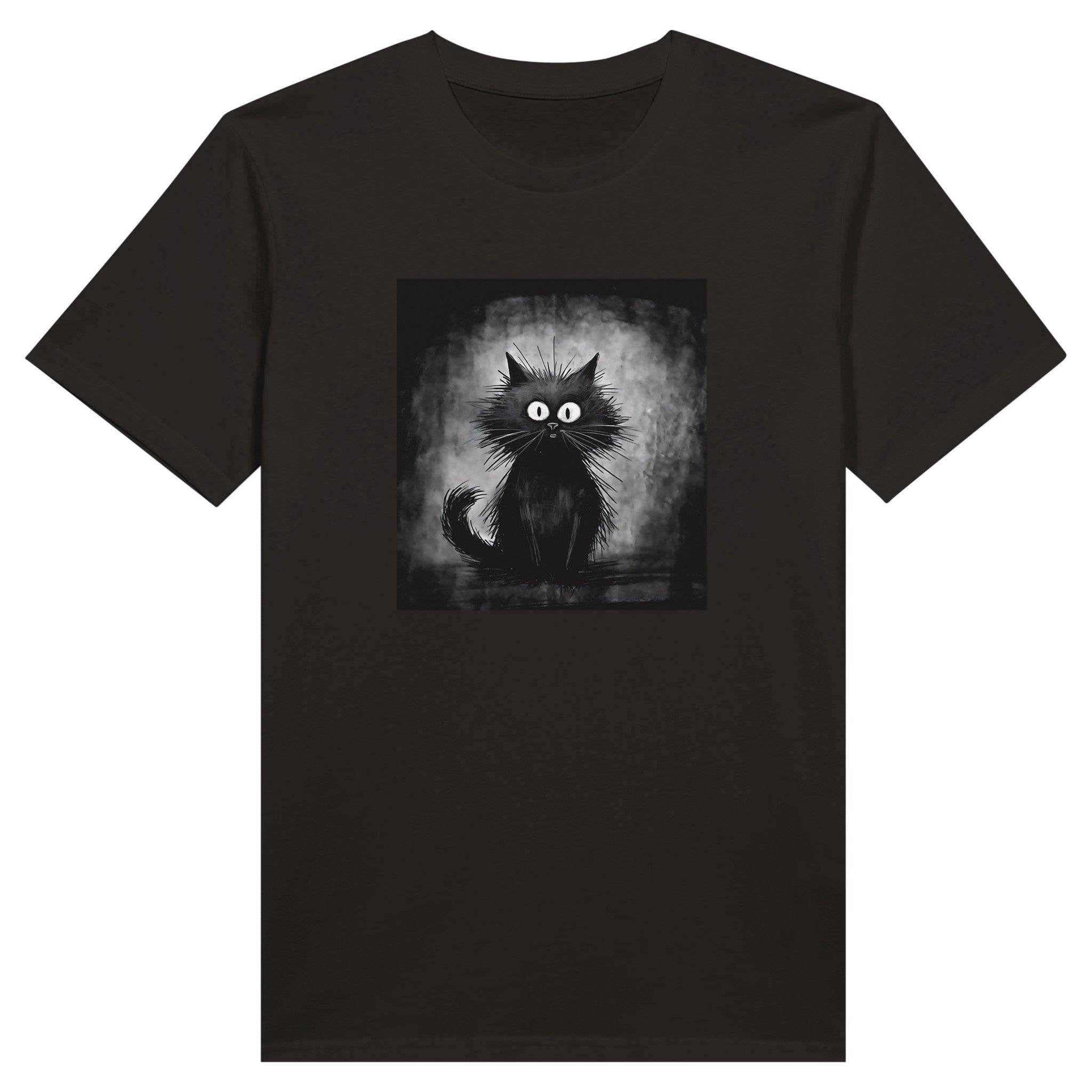 100% Organic Unisex T-shirt/Black-Cat-Drawn-On-The-Hand