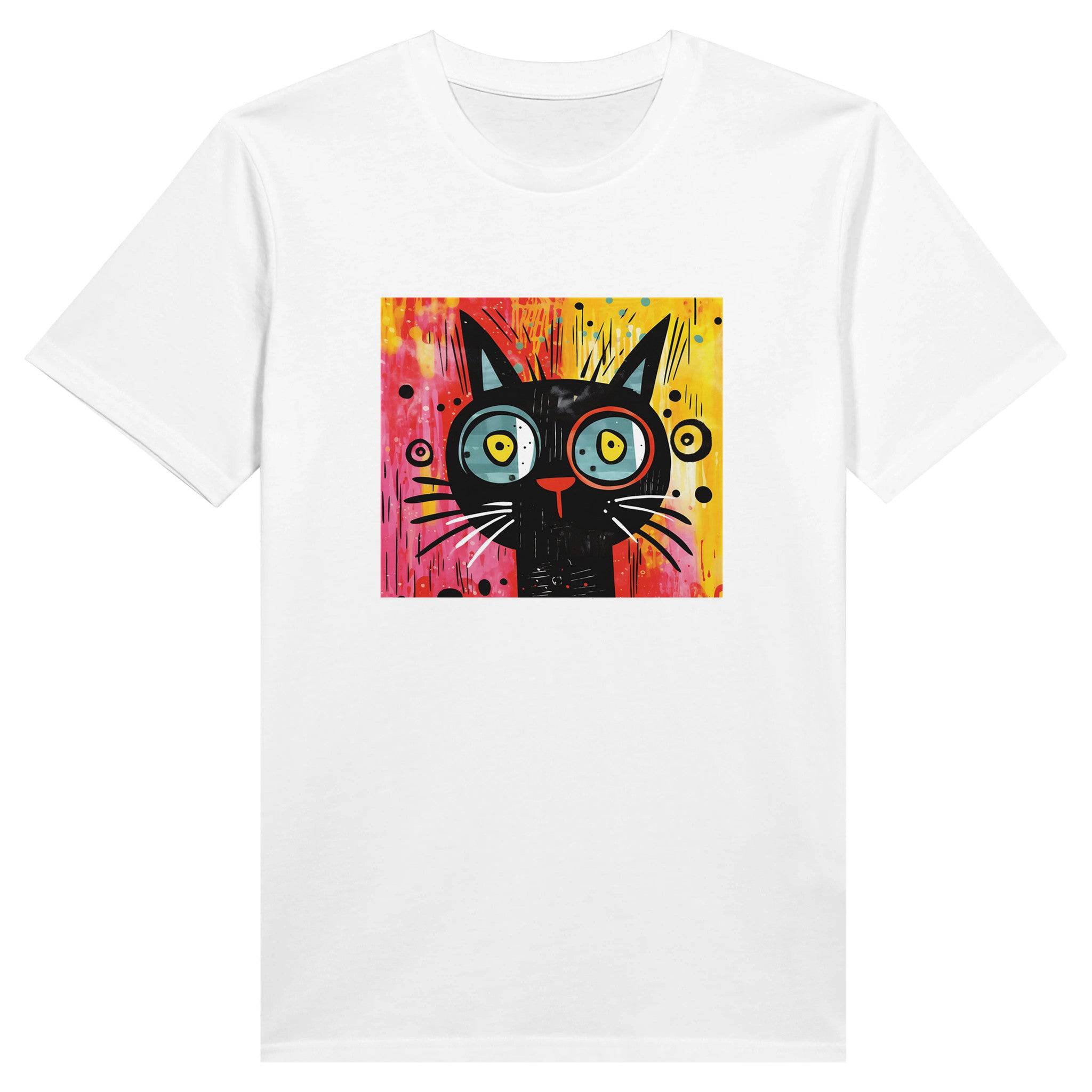 100% Organic Unisex T-shirt/Abstract-Black-Cat-Colorful