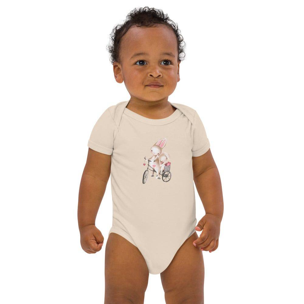 Organic cotton baby bodysuit/Bunnies Bicycle