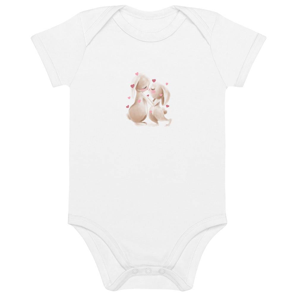 Organic cotton baby bodysuit/Bunnies Hearts