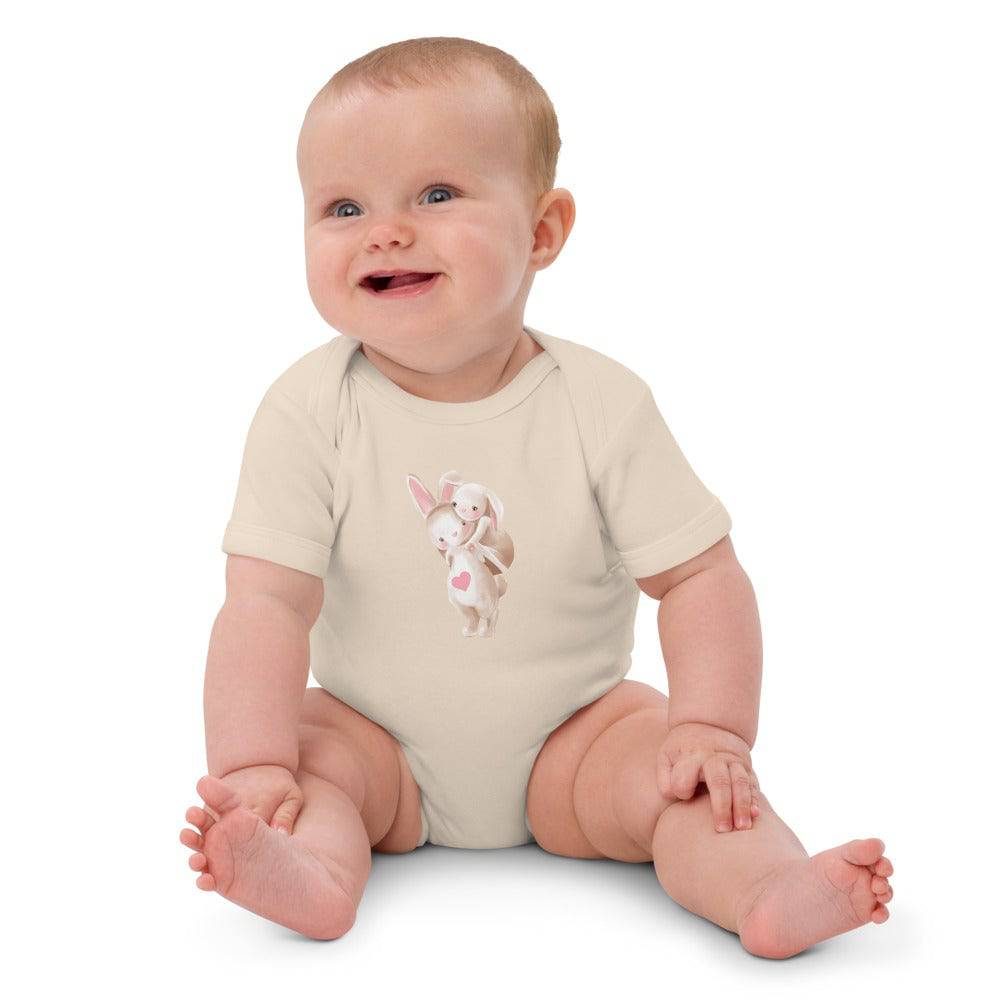 Organic cotton baby bodysuit/Bunnies Playing