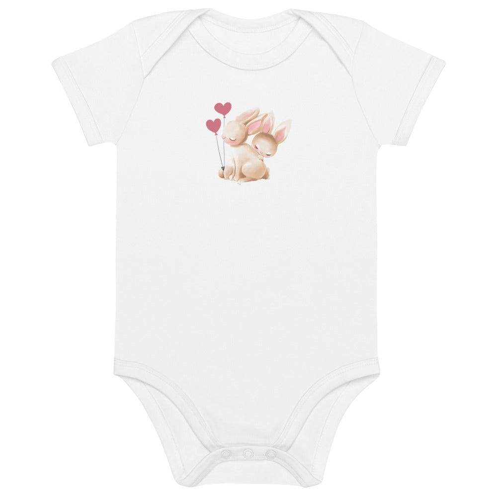 Organic cotton baby bodysuit/Bunnies two Hearts