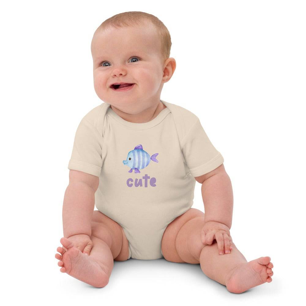 Organic cotton baby bodysuit/Fish Cute