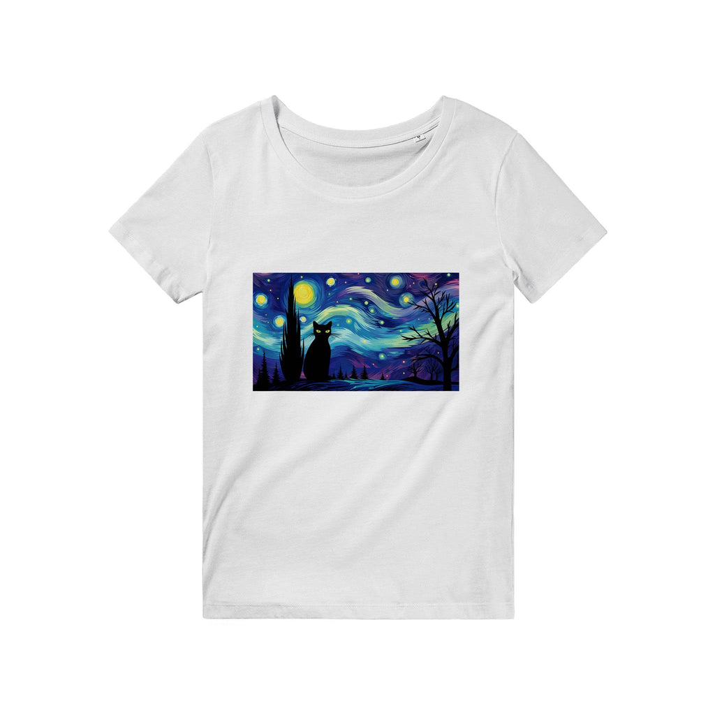 100% Organic Unisex T-shirt/Black-Cat-Starry-Night-Halloween