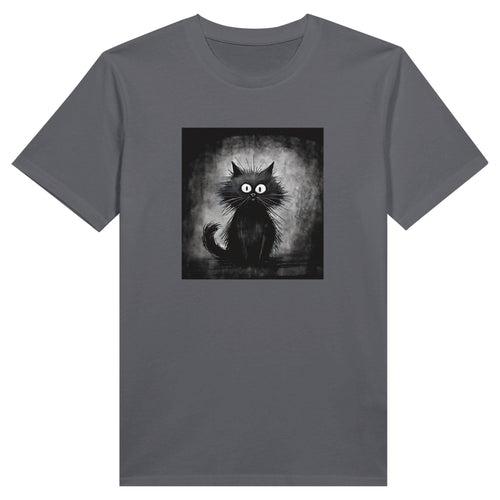 100% Organic Unisex T-shirt/Black-Cat-Drawn-On-The-Hand