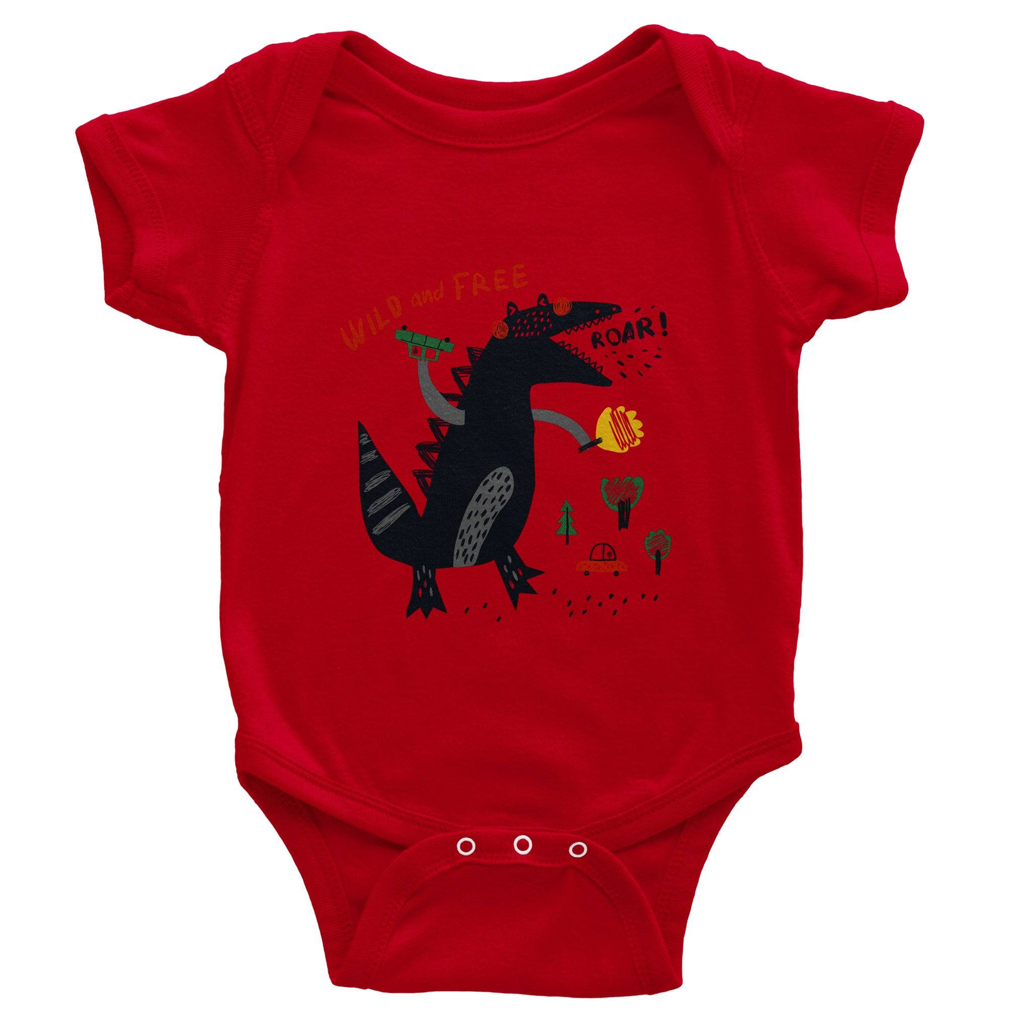 Organic cotton baby bodysuit/Dino-Black-Roar - Classic