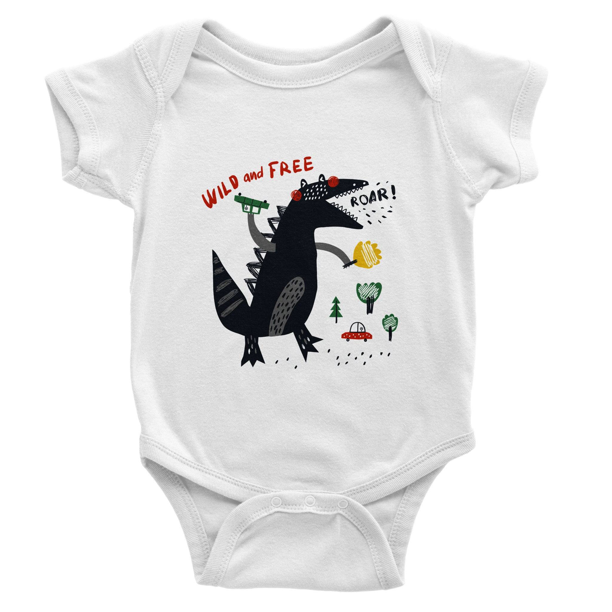 Organic cotton baby bodysuit/Dino-Black-Roar - Classic