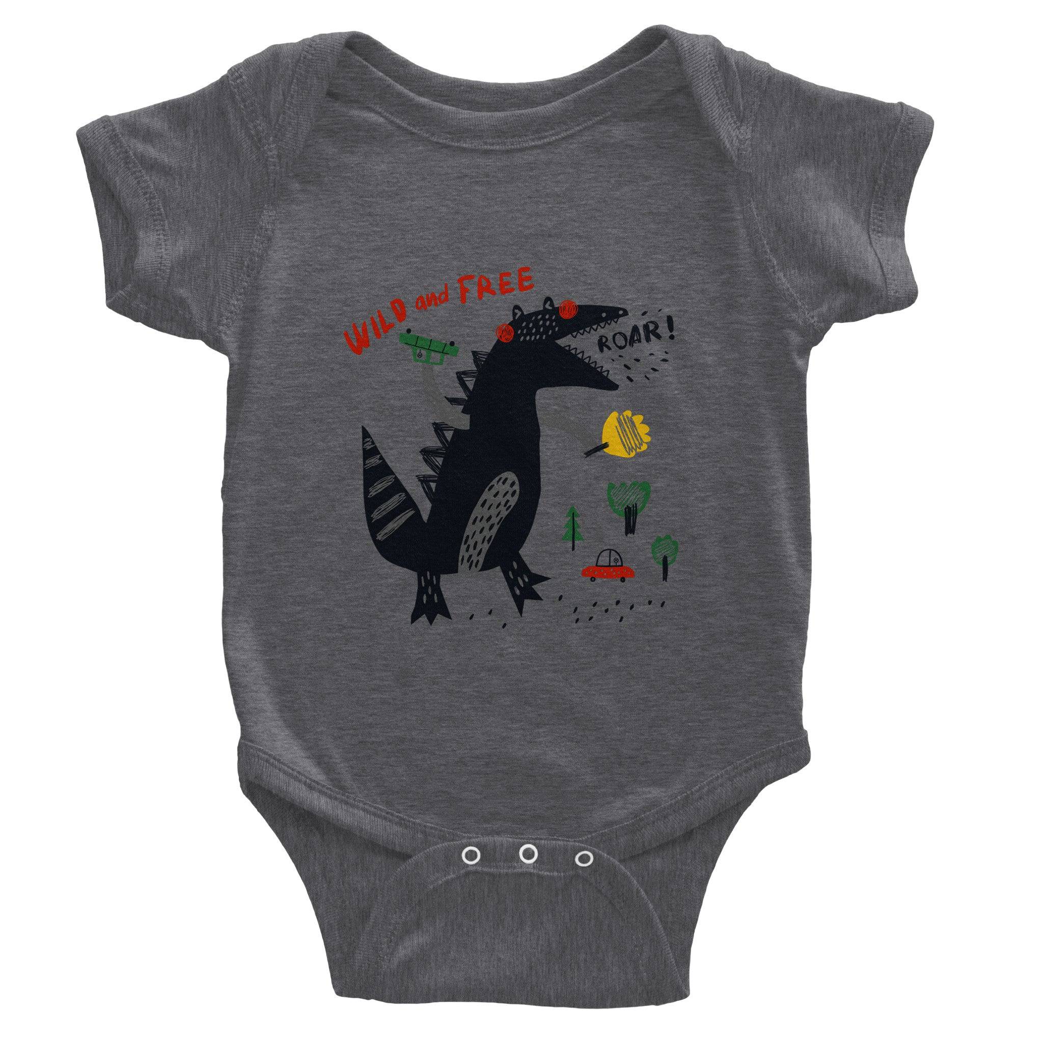 Organic cotton baby bodysuit/Dino-Black-Roar - Classic