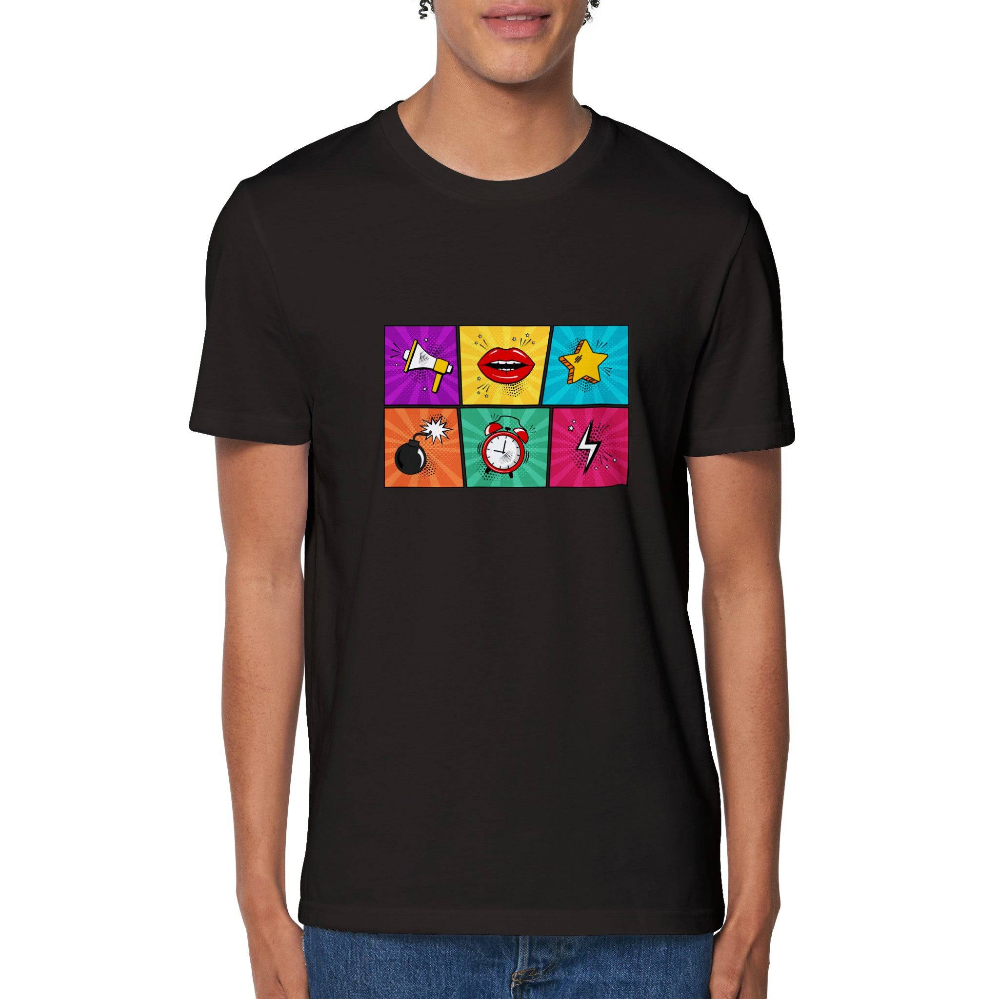 100% Organic Unisex T-shirt/Speaker-Lips-Star-Bomb-Clock-Thunder